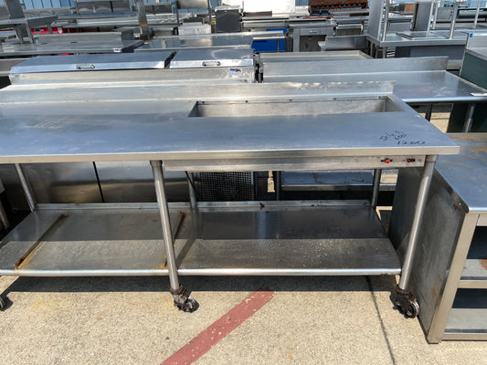 Used 88" Stainless Steel Table with Well and Drain - SS247