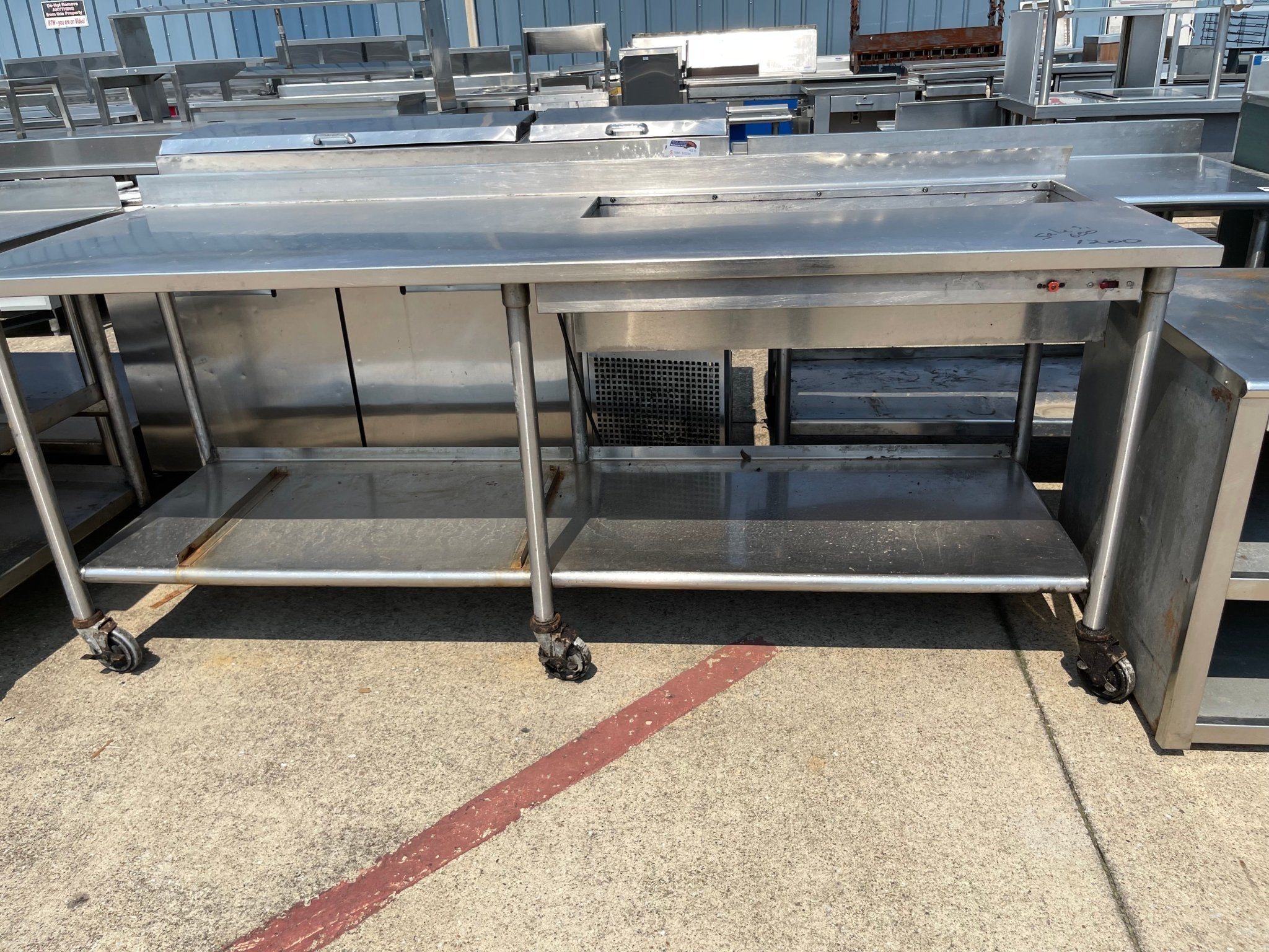 Used 88" Stainless Steel Table with Well and Drain - SS247 - Falcon Restaurant Supply - 2