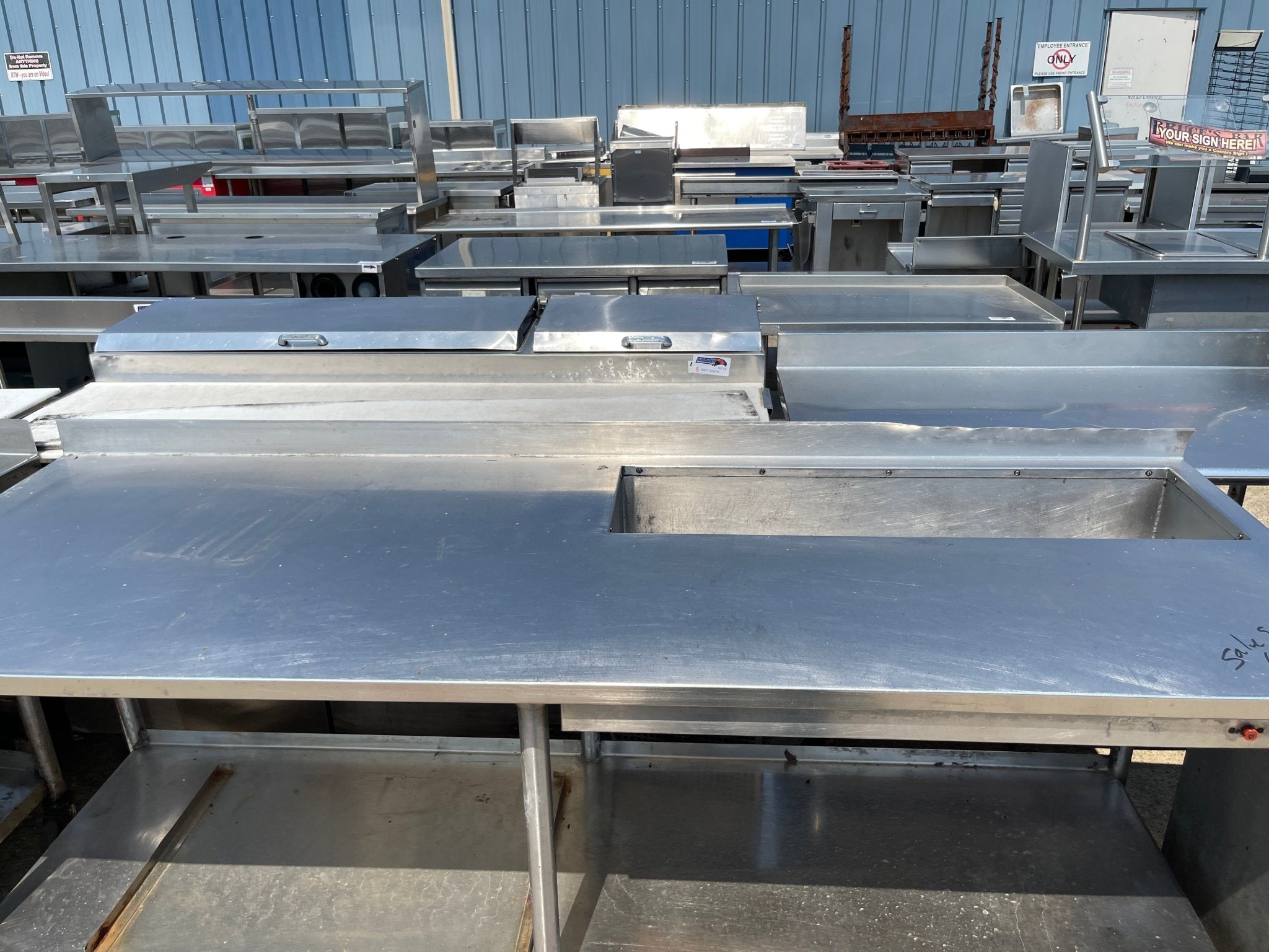 Used 88" Stainless Steel Table with Well and Drain - SS247 - Falcon Restaurant Supply - 3