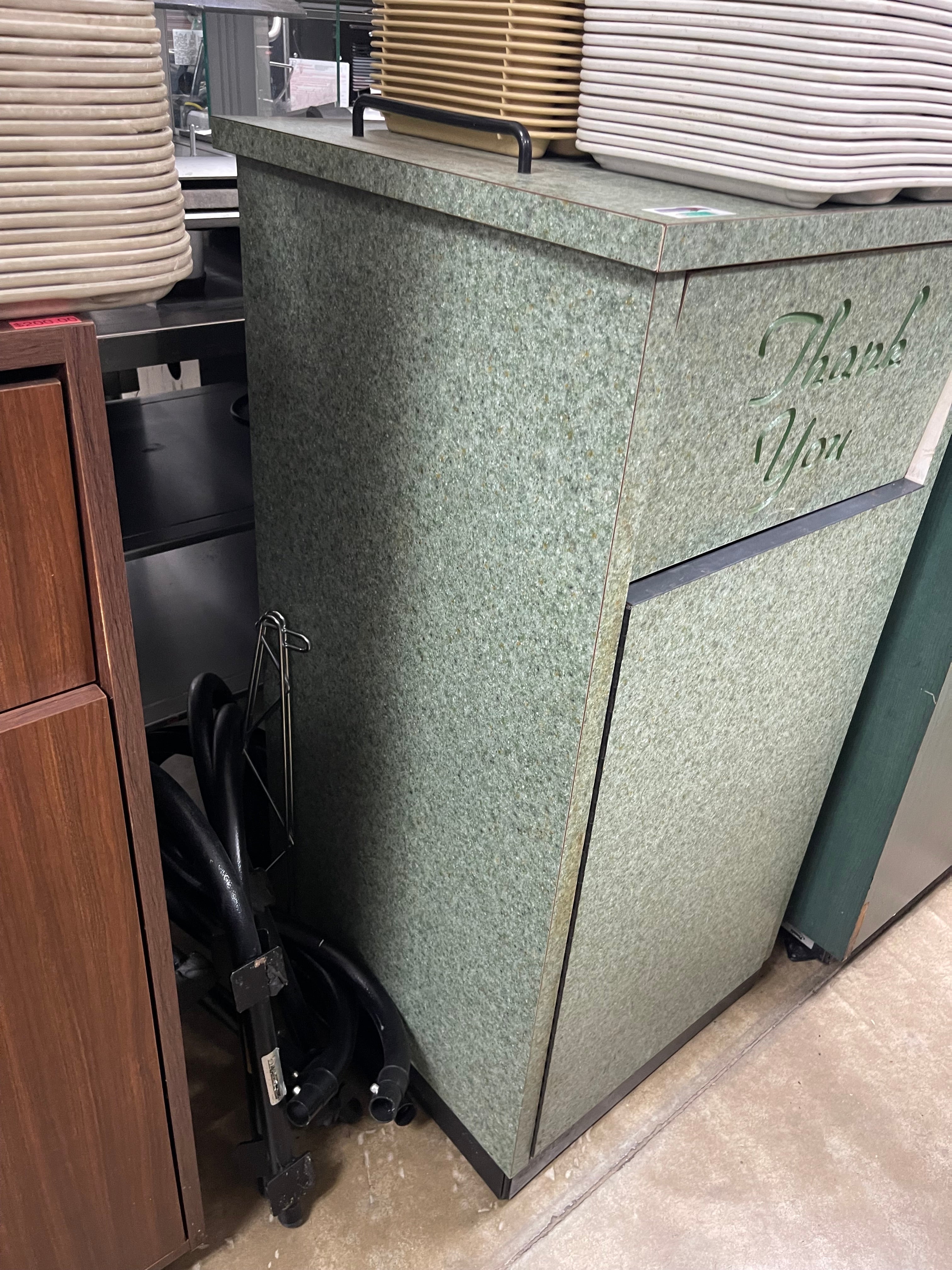 Used 22.75" x 22.75" Green Marbled Laminate Trash Can Receptacle.