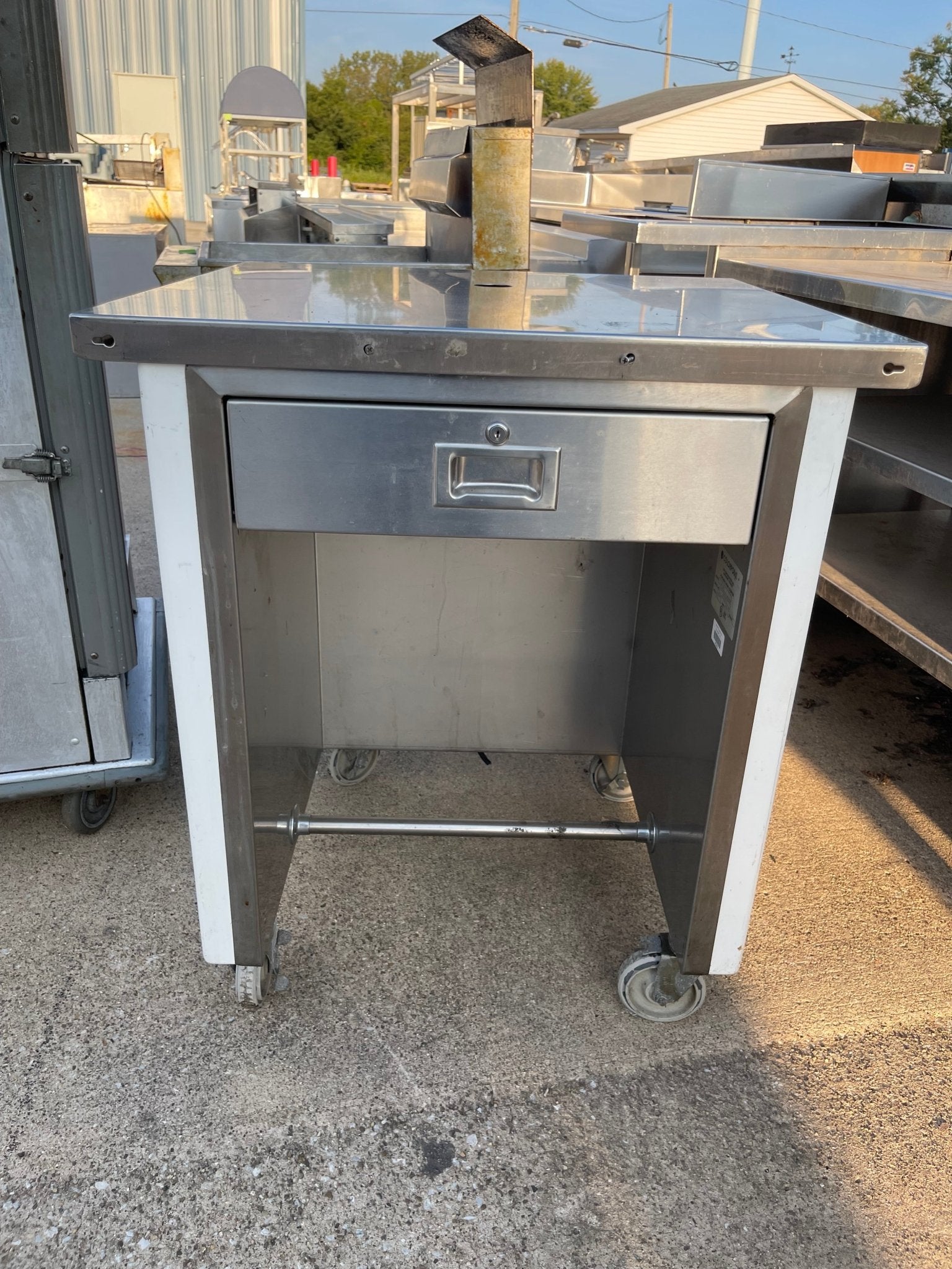 Used 30" Colorpoint Stainless Steel Work Top Table with Caster Wheels and Drawer - SS266 - Falcon Restaurant Supply - 1
