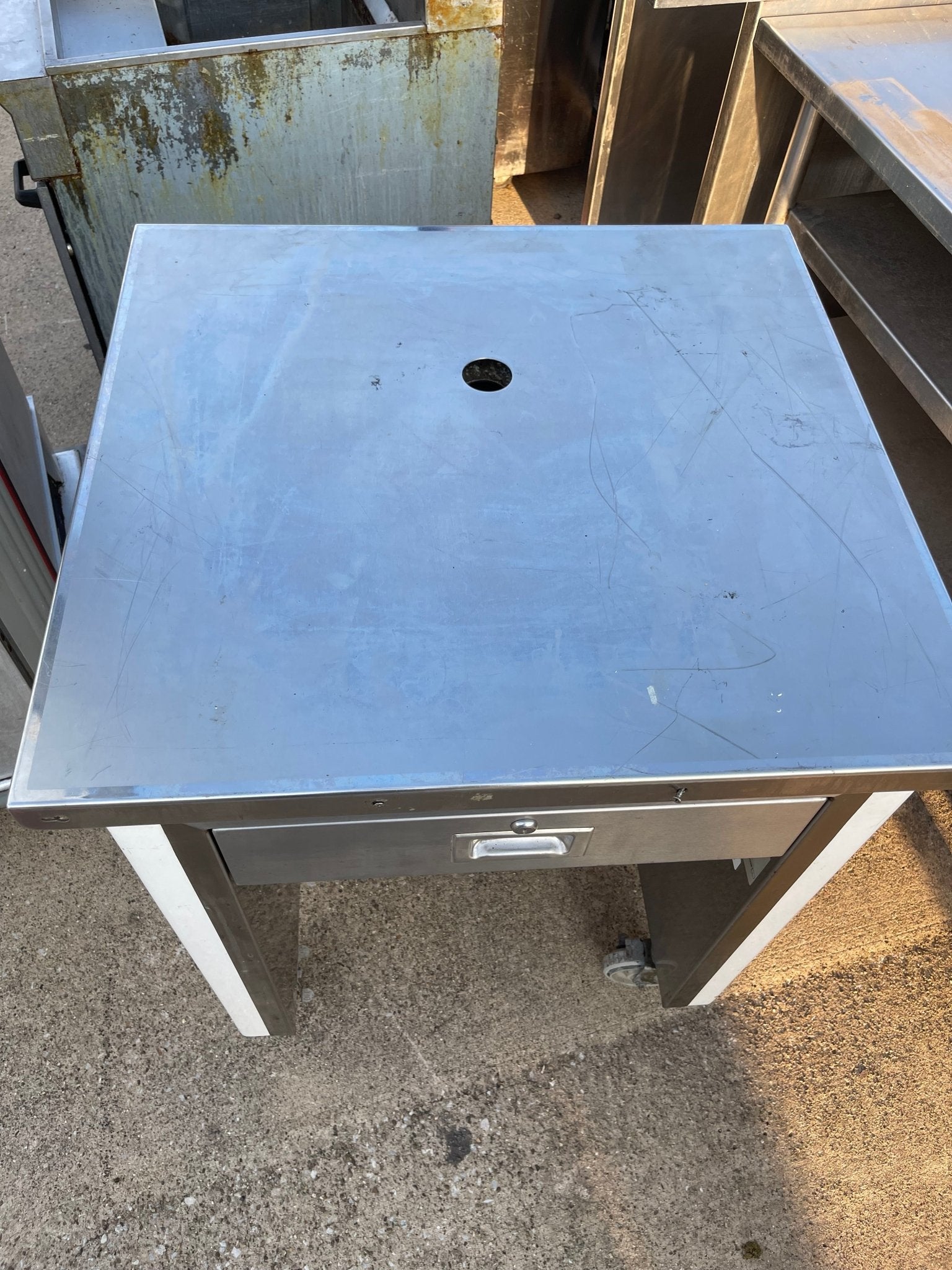 Used 30" Colorpoint Stainless Steel Work Top Table with Caster Wheels and Drawer - SS266 - Falcon Restaurant Supply - 2