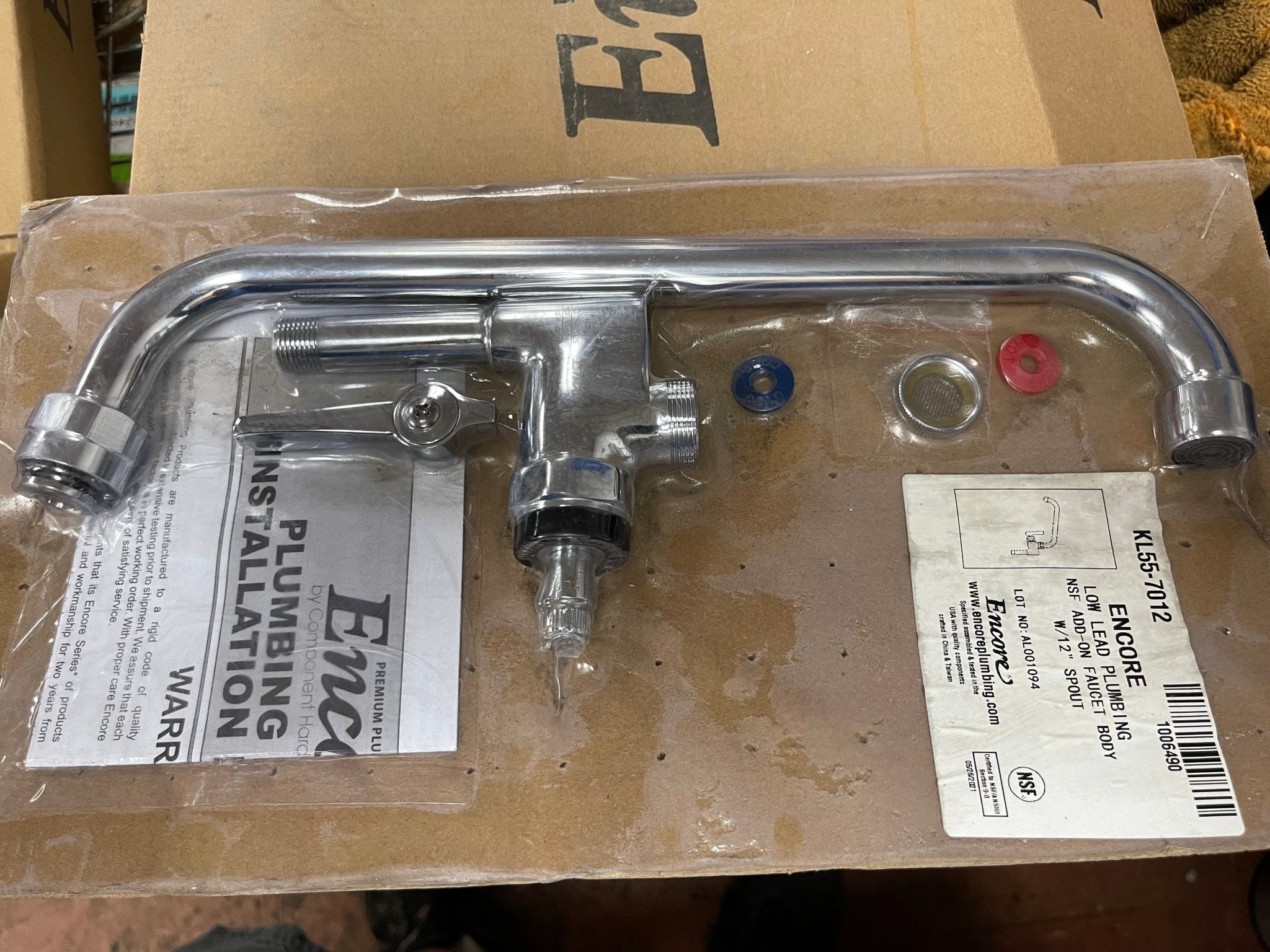 New Encore KL55 - 7012 Add - On Pre - Rinse Faucet, Plated Chrome, 12" Swing Spout - Falcon Restaurant Supply - 1