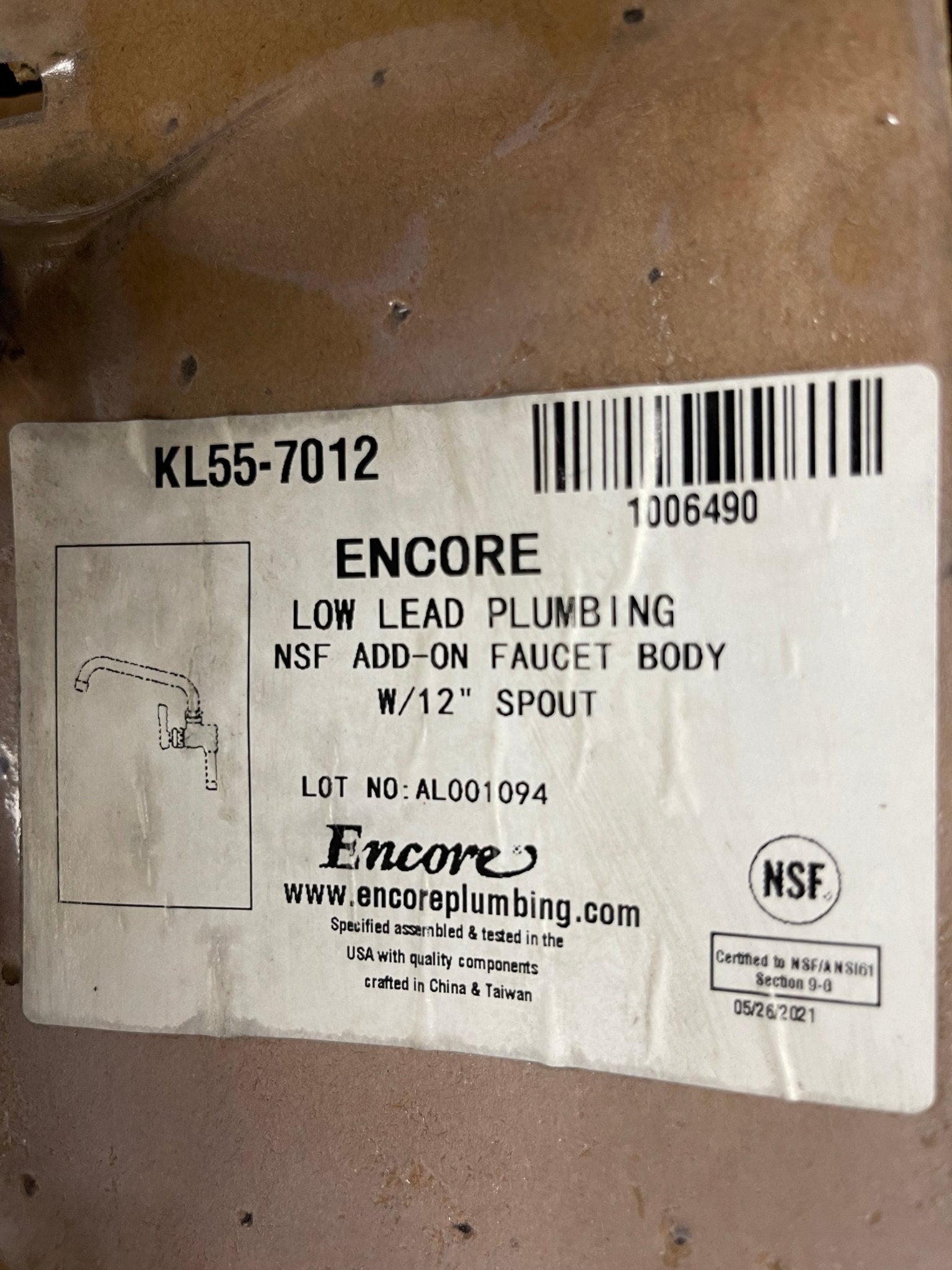 New Encore KL55 - 7012 Add - On Pre - Rinse Faucet, Plated Chrome, 12" Swing Spout - Falcon Restaurant Supply - 3