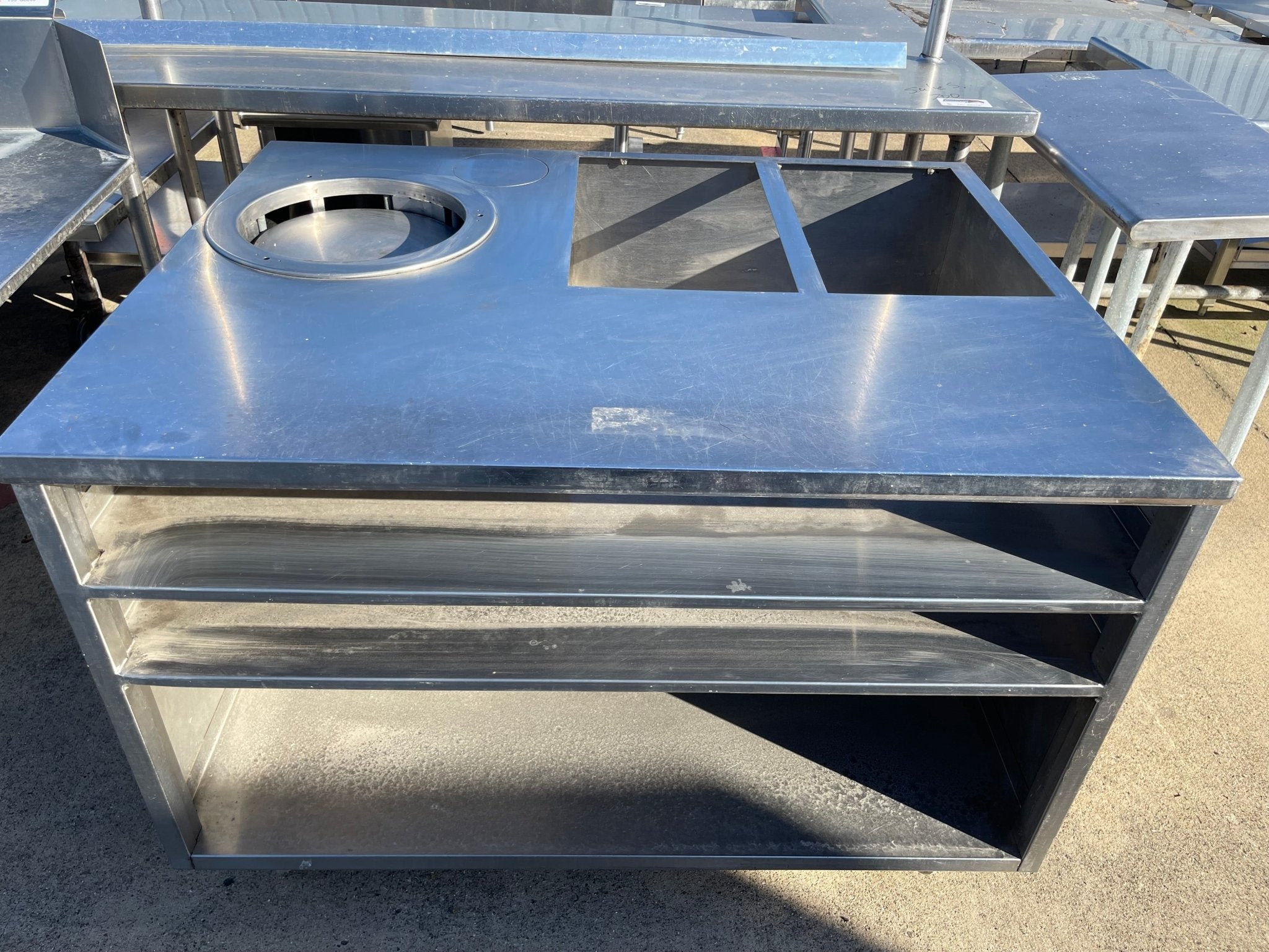 Used 48" Stainless Steel Work Counter with Shelves and Caster Wheels - SS269 - Falcon Restaurant Supply - 1