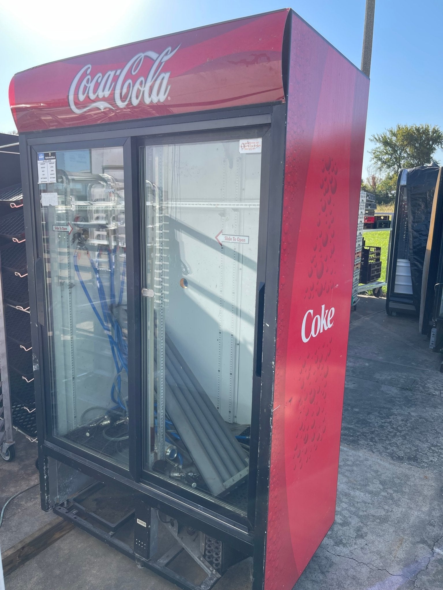 03 True GDM - 41 Sliding Glass 2 Door Reach - in Merchandising Cooler Refrigerator Converted to Hold Kegs As Is - Falcon Restaurant Supply - 1