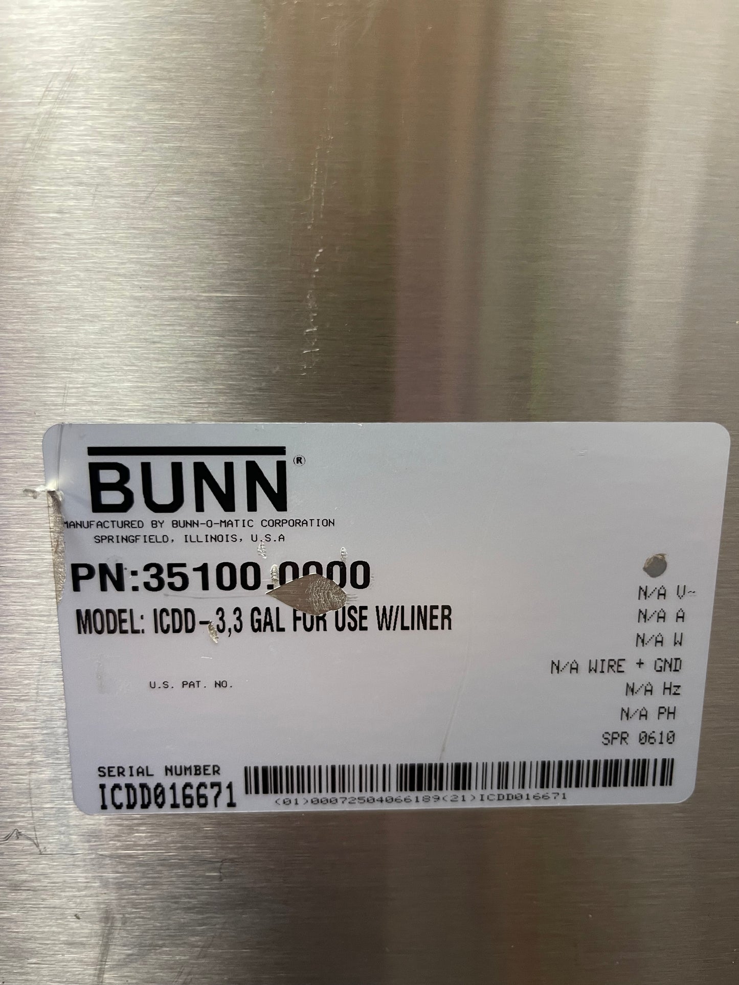 Bunn 35100.0000 ICDD-3 Stainless Iced Coffee Liner Dispenser 3.3 Gallon