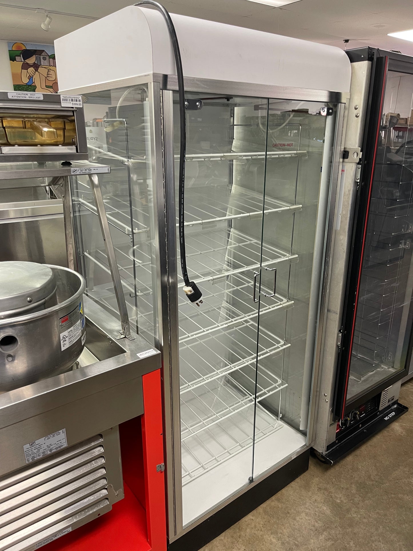 Used 70"H Self Closing Glass 2 Door Lighted Display Case 120V