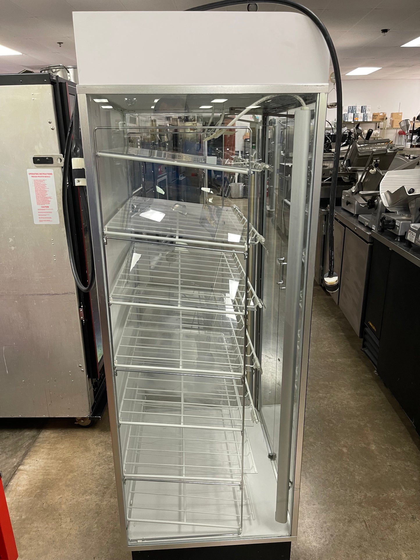 Used 70"H Self Closing Glass 2 Door Lighted Display Case 120V