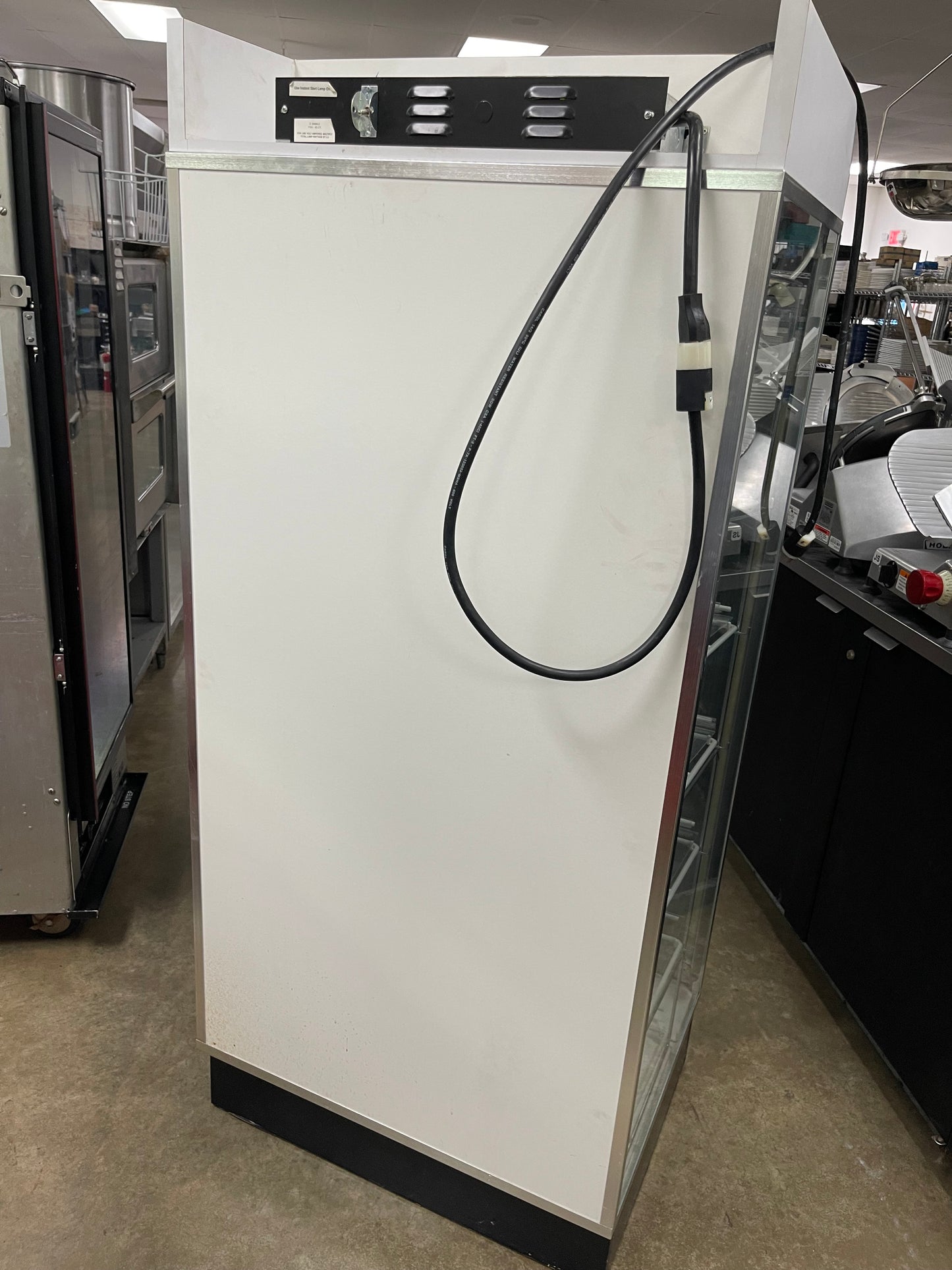 Used 70"H Self Closing Glass 2 Door Lighted Display Case 120V