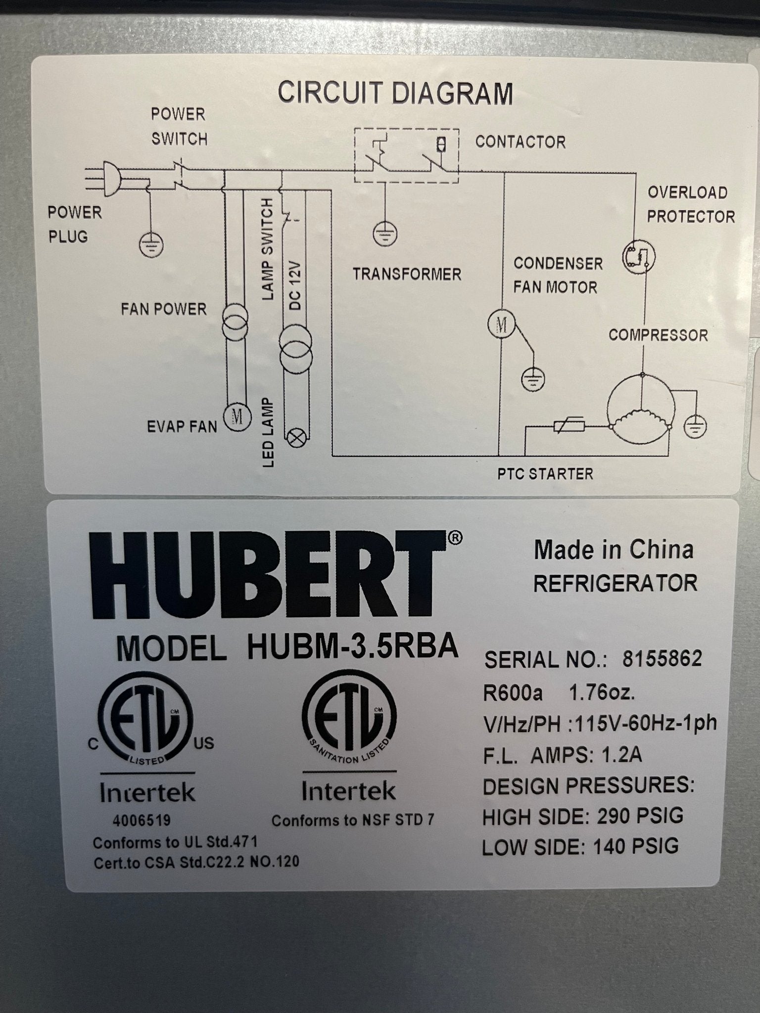 New Hubert HUBM - 3.5RBA 4.1 cu ft Refrigerated Lighted Merchandiser 120V - Falcon Restaurant Supply - 9