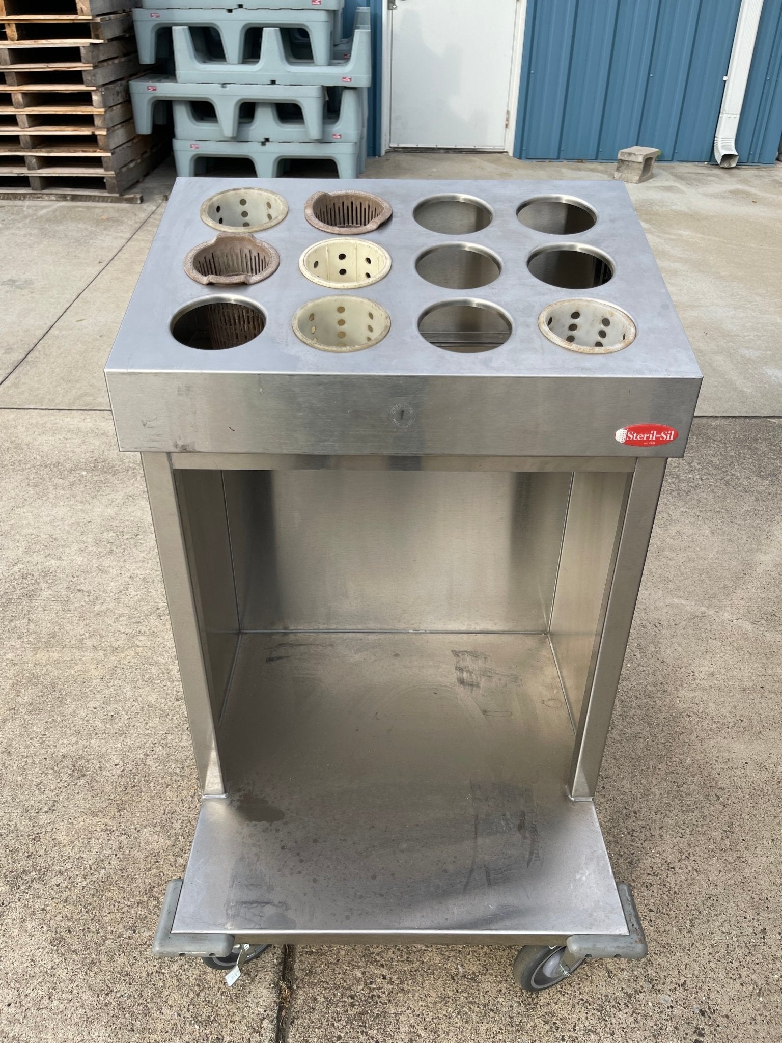 Used Steril - Sil 24 - 12 Open Base Stainless Steel Silverware / Tray Cart - SS272 - Falcon Restaurant Supply - 1