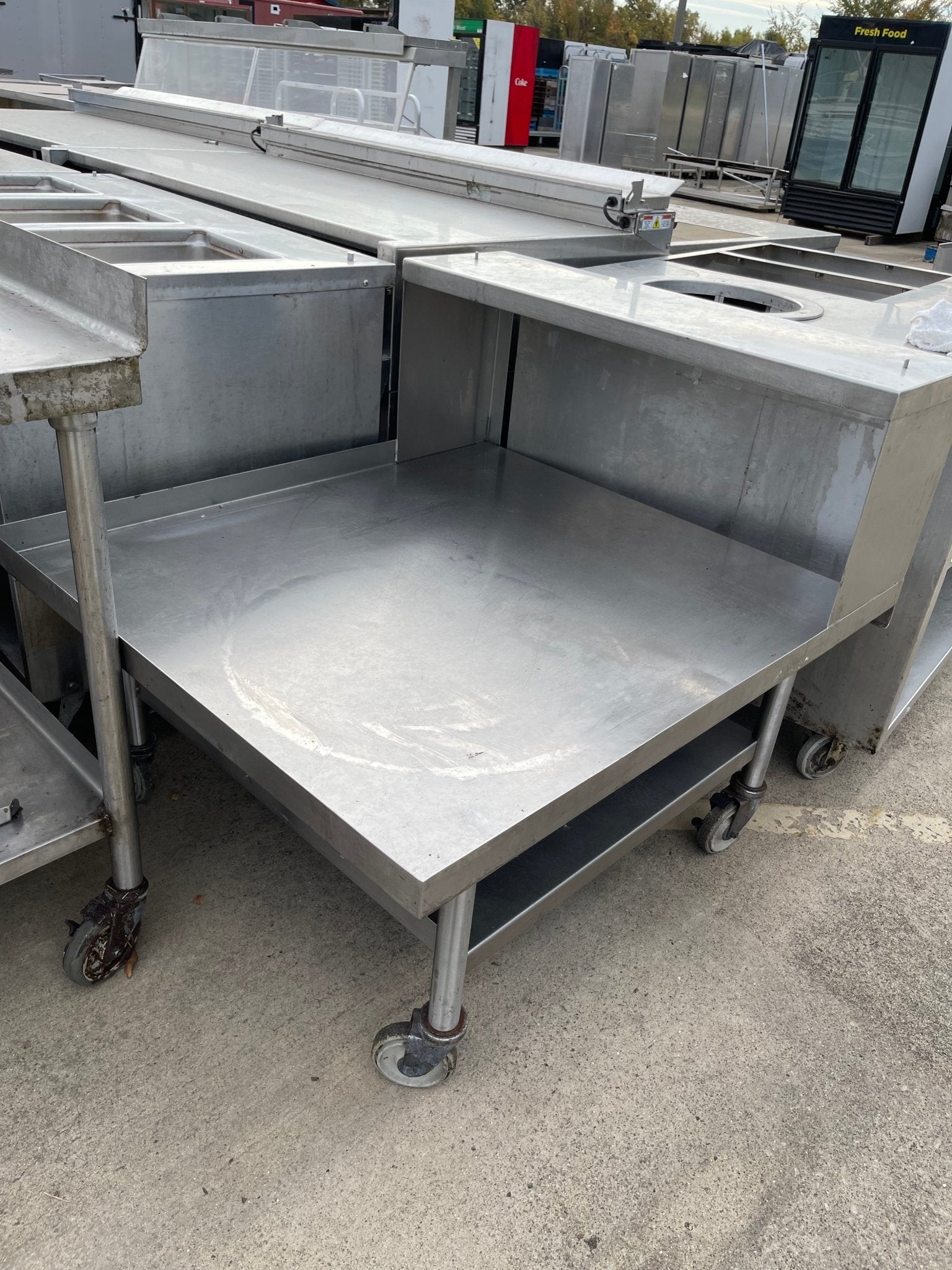 Used 37"W Stainless Steel Equipment Stand with Caster Wheels and Shelf - SS273 - Falcon Restaurant Supply - 2