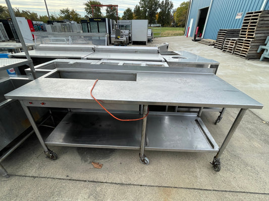 Used 83" Stainless Steel Table with Well and Drain - SS274