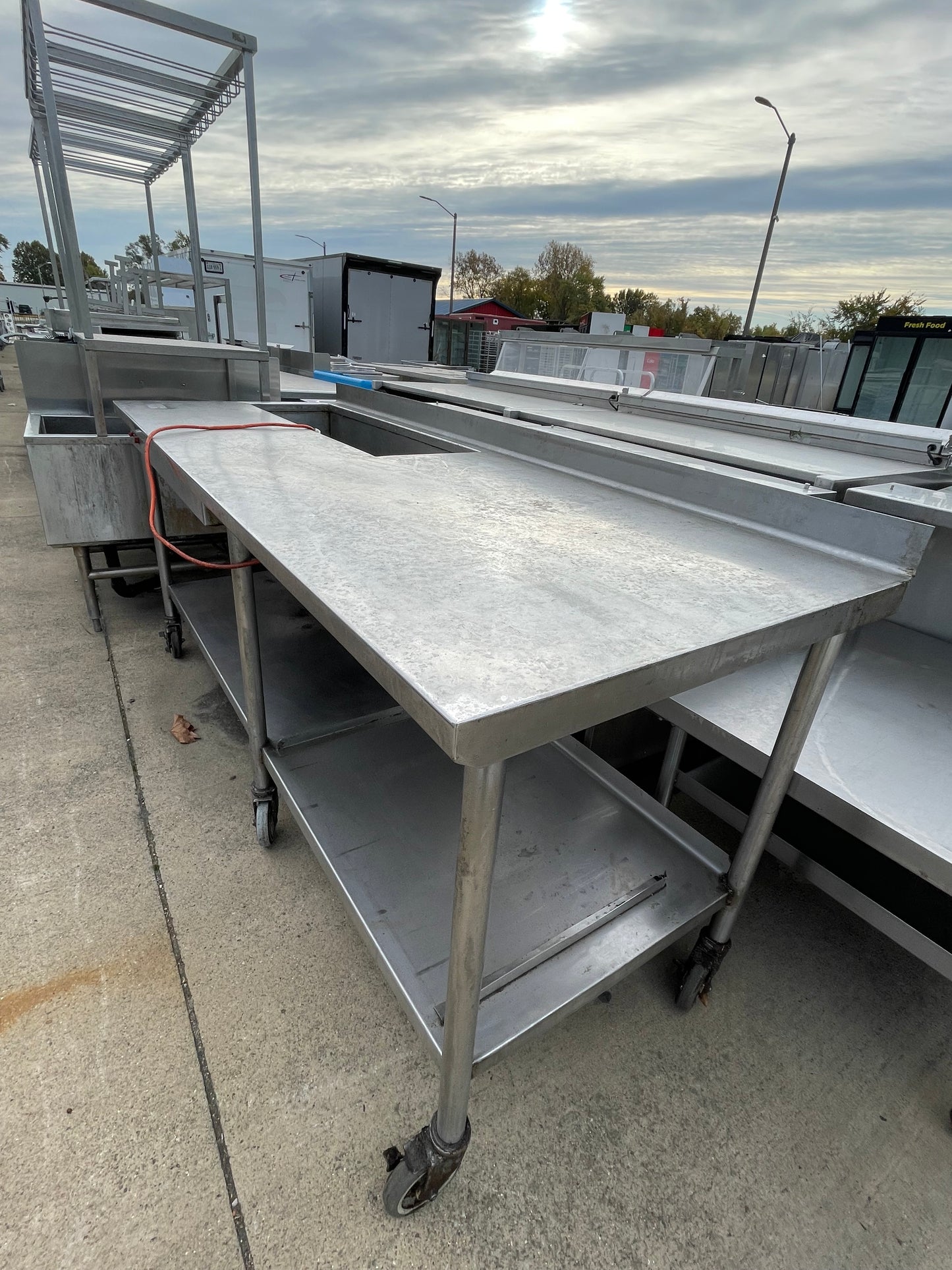 Used 83" Stainless Steel Table with Well and Drain - SS274