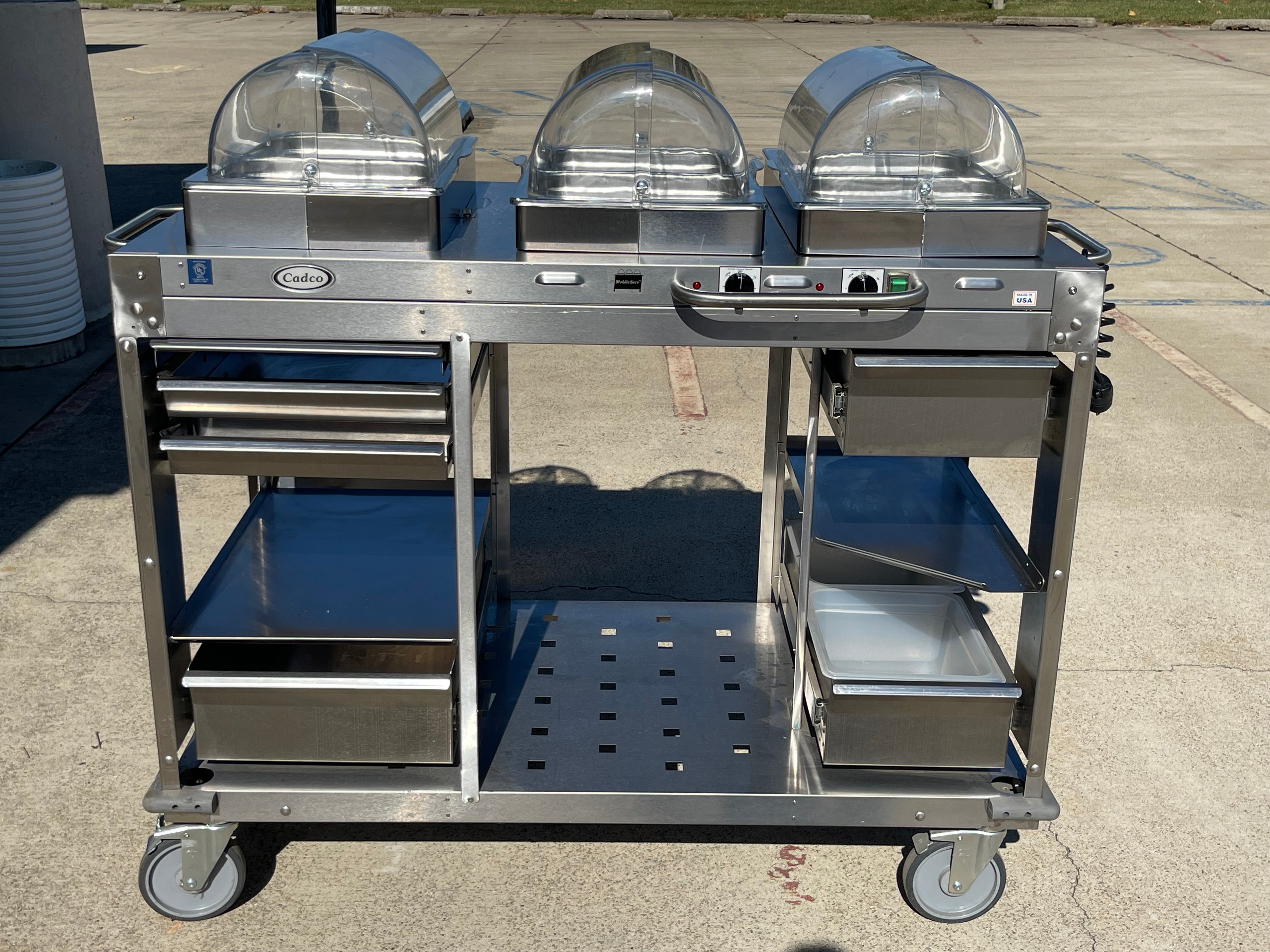 Used Cadco - CBCHC - Stainless Steel Mobile 2 Hot 1 Cold Buffet Serving Cart 120V