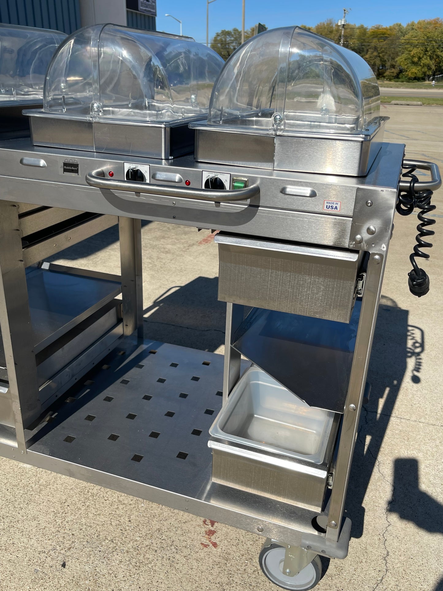 Cadco - CBCHC - Stainless Steel Mobile 2 Hot 1 Cold Buffet Serving Cart 120V