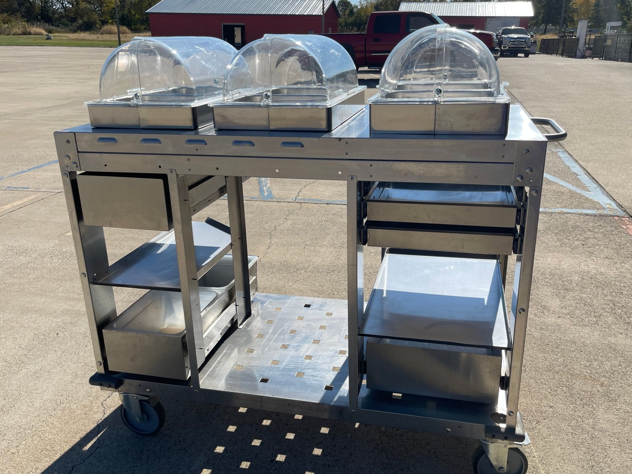 Used Cadco - CBCHC - Stainless Steel Mobile 2 Hot 1 Cold Buffet Serving Cart 120V - Falcon Restaurant Supply - 6