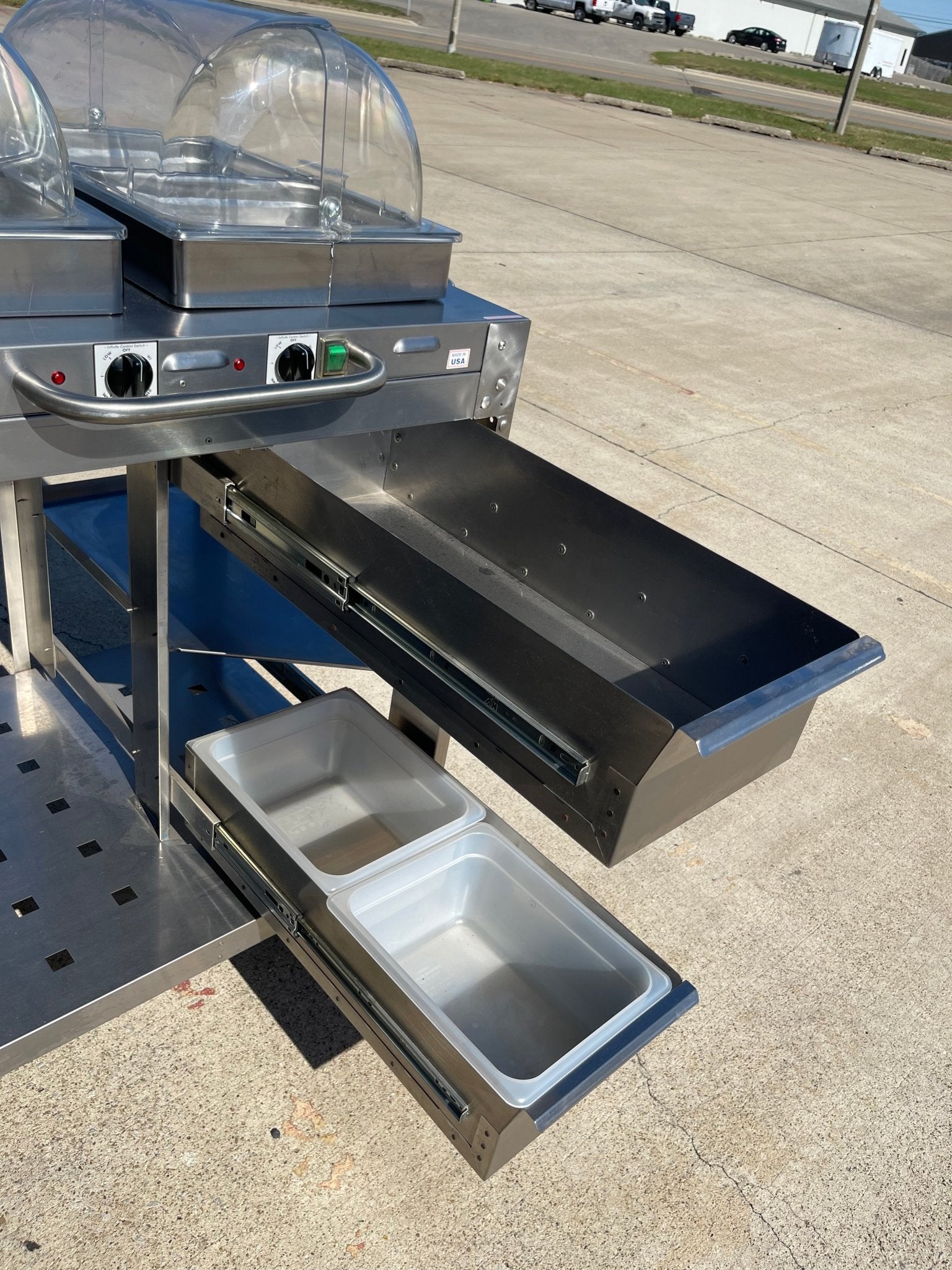 Used Cadco - CBCHC - Stainless Steel Mobile 2 Hot 1 Cold Buffet Serving Cart 120V - Falcon Restaurant Supply - 11