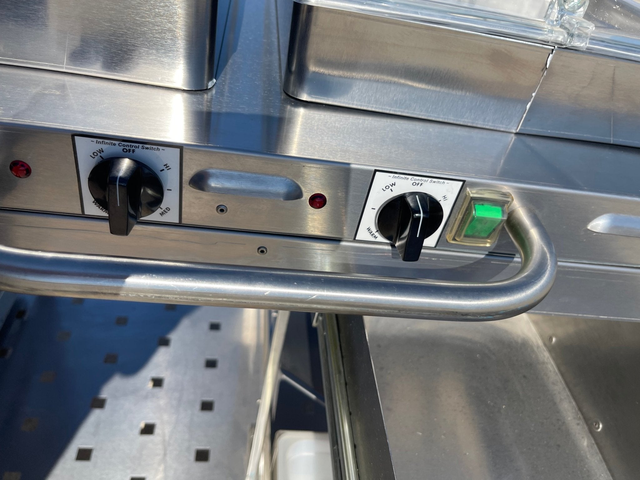 Used Cadco - CBCHC - Stainless Steel Mobile 2 Hot 1 Cold Buffet Serving Cart 120V - Falcon Restaurant Supply - 12