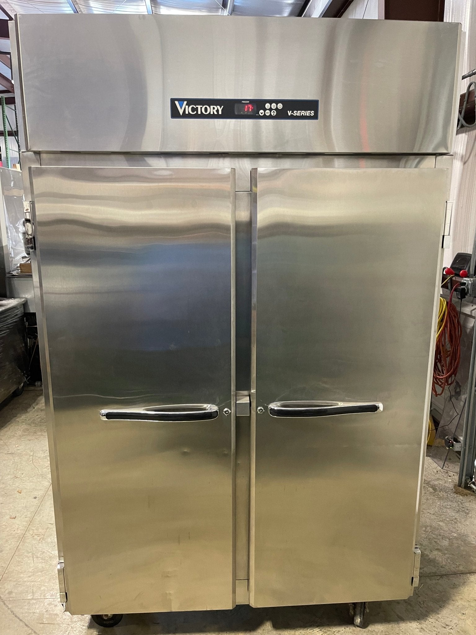 Used Victory VF - SA - 2D 52" Top Mounted Double Solid Door Reach - In Freezer 115V - Falcon Restaurant Supply - 1
