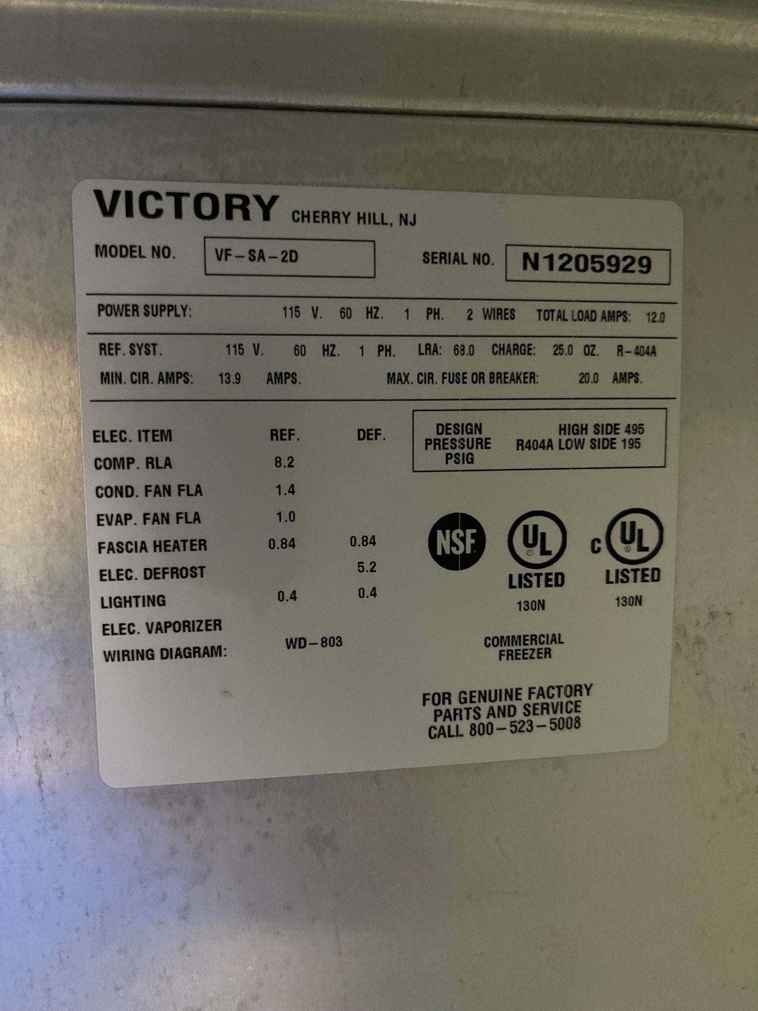 Used Victory VF-SA-2D 52" Top Mounted Double Solid Door Reach-In Freezer 115V