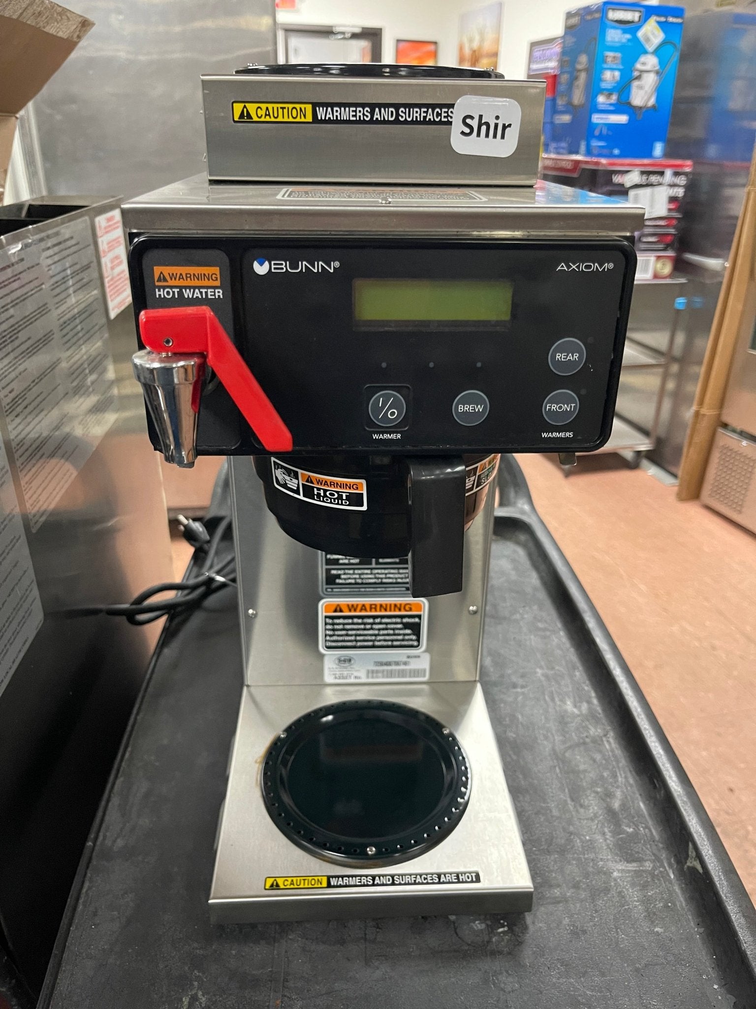 Used BUNN AXIOM® DV - 3 Dual Voltage 12 Cup Coffee Brewer Machine with 3 Warmers 120V - Shir - Falcon Restaurant Supply - 1