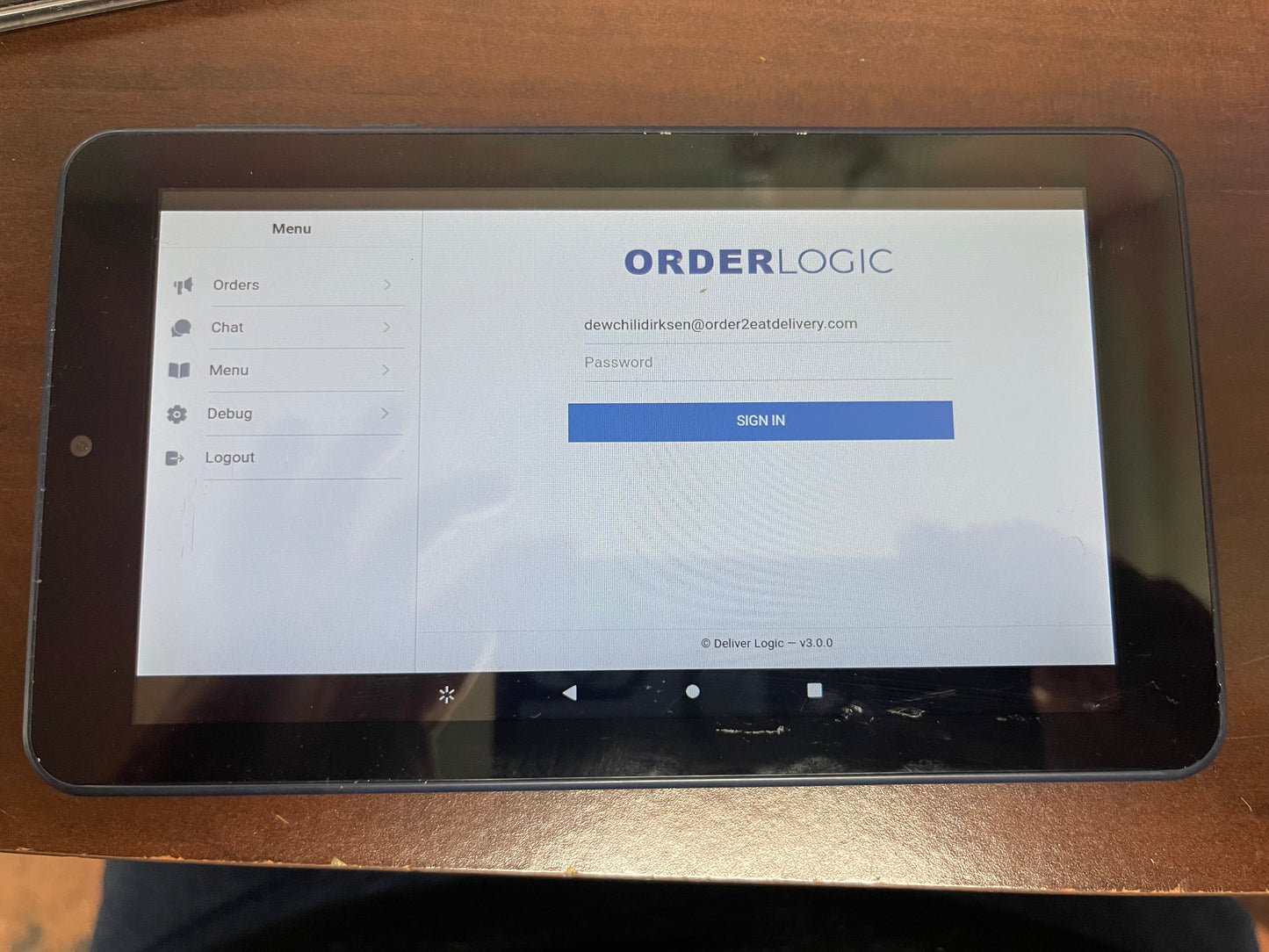 Used ONN 100005206 Surf Tablet 7" 16GB Android - Navy Blue with OrderLogic Installed for Restaurants.