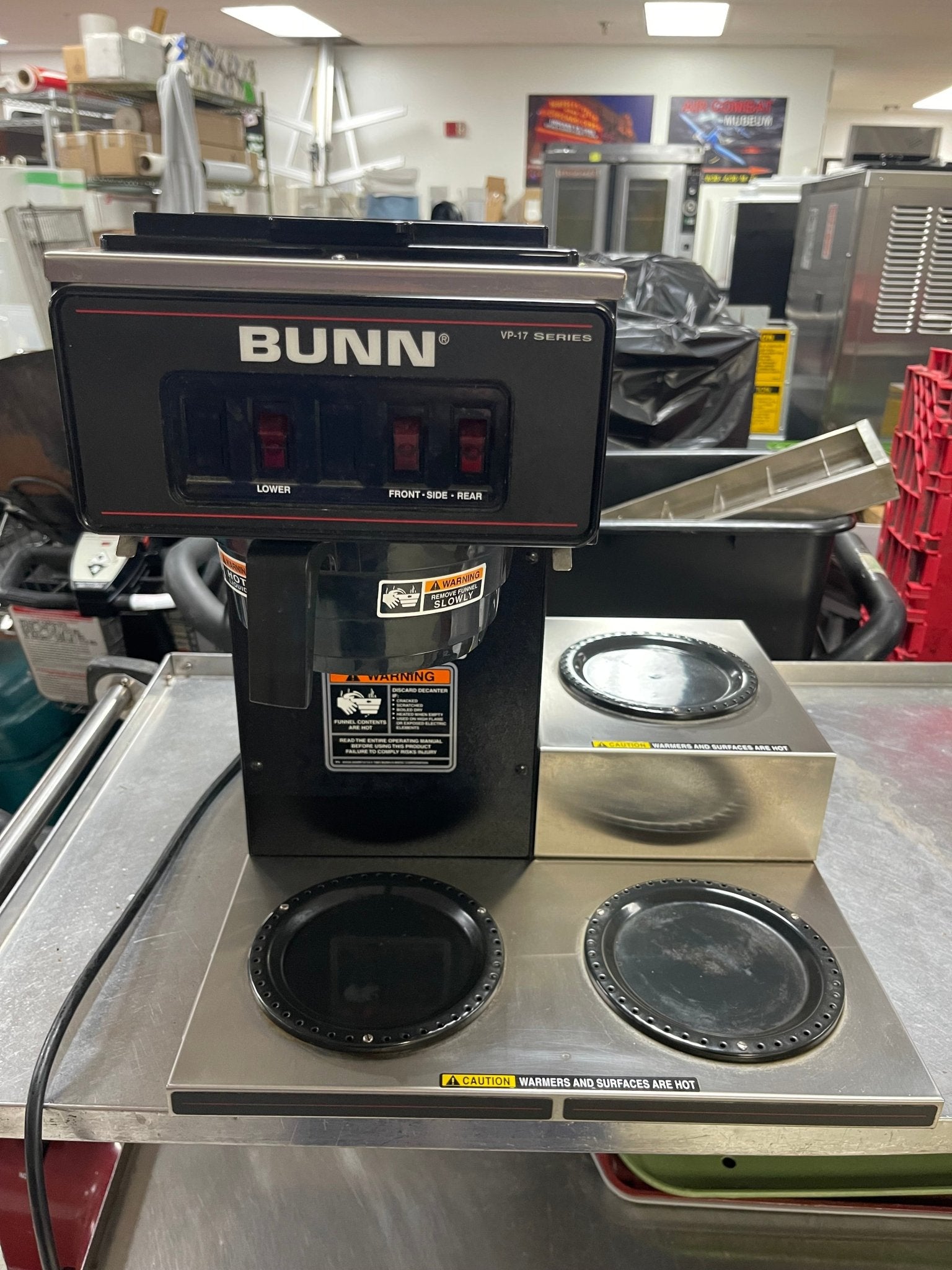 Used Bunn 13300.0013 VP17 - 3 Low Profile Pourover Coffee Brewer Machine with 3 Warmers 120V - Falcon Restaurant Supply - 1