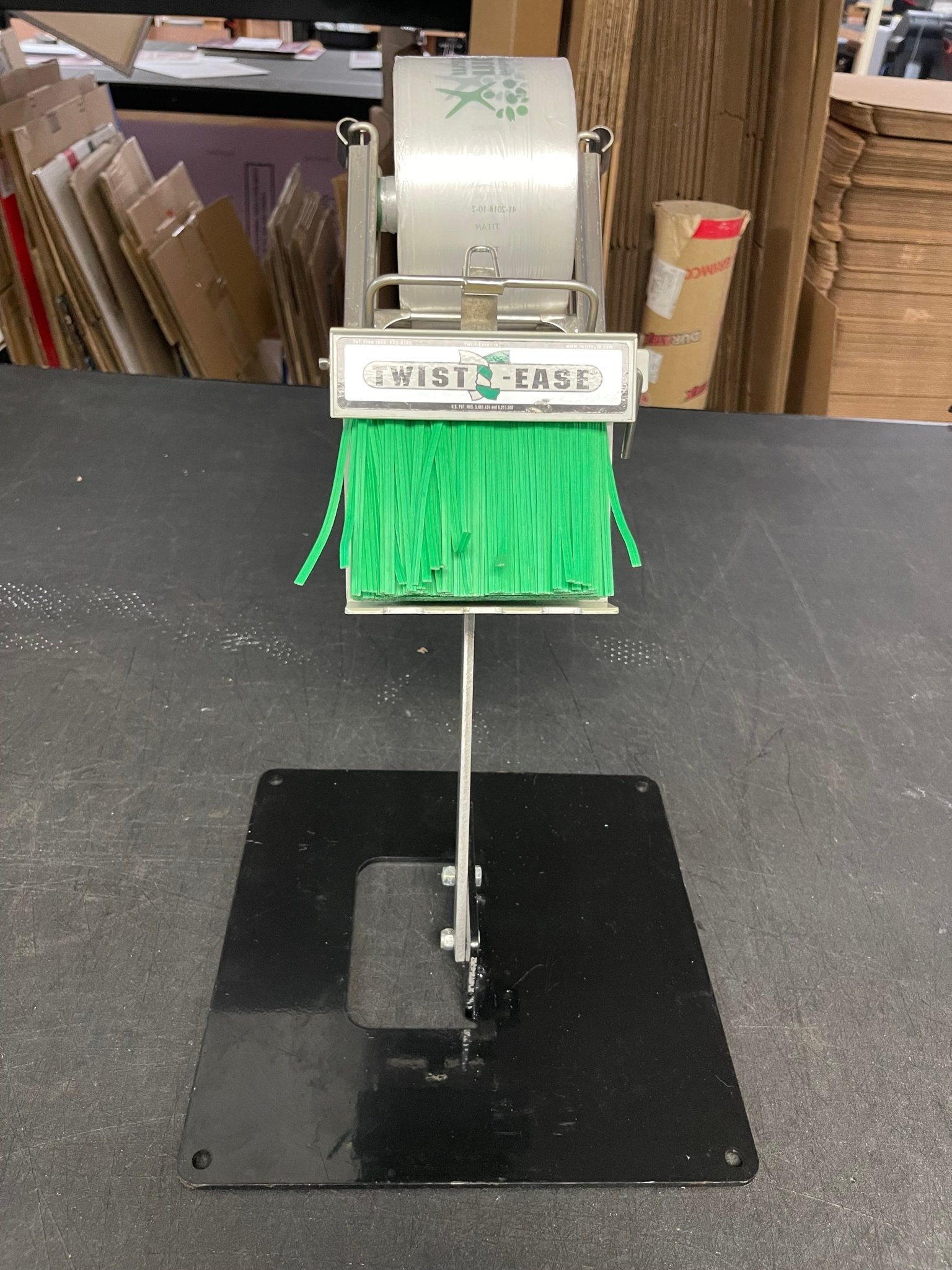Used Crown Poly Pull N Pak Produce Bag Dispenser with Twist Ease Tie Dispenser and Stand - Falcon Restaurant Supply - 1