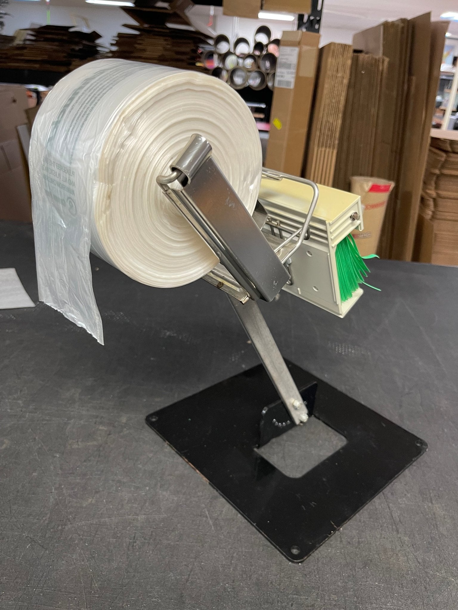 Used Crown Poly Pull N Pak Produce Bag Dispenser with Twist Ease Tie Dispenser and Stand - Falcon Restaurant Supply - 3