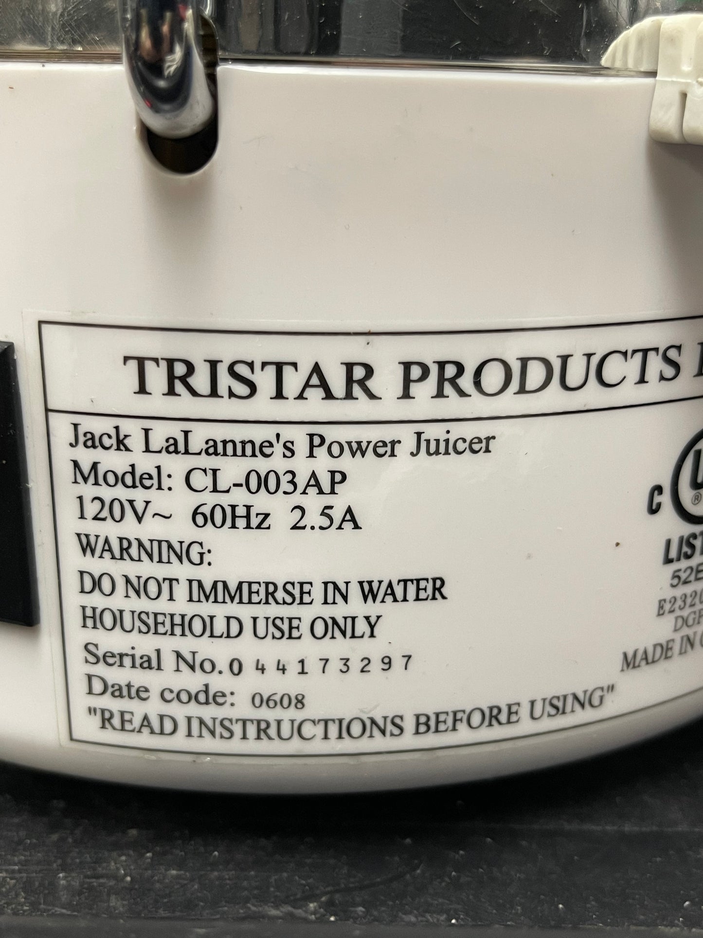 Used Tristar Jack LaLanne Centrifugal Deluxe Juice Extractor Machine 120V