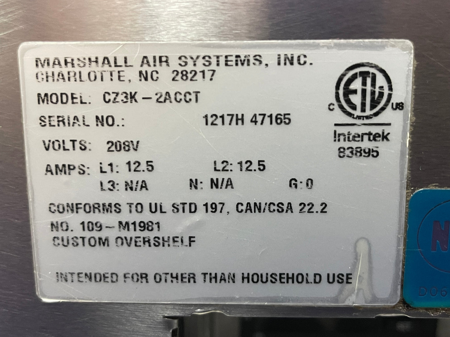 Used Marshall CZ3K-2ACCT Stainless Fryer Dump Station Warmer Holding 220V