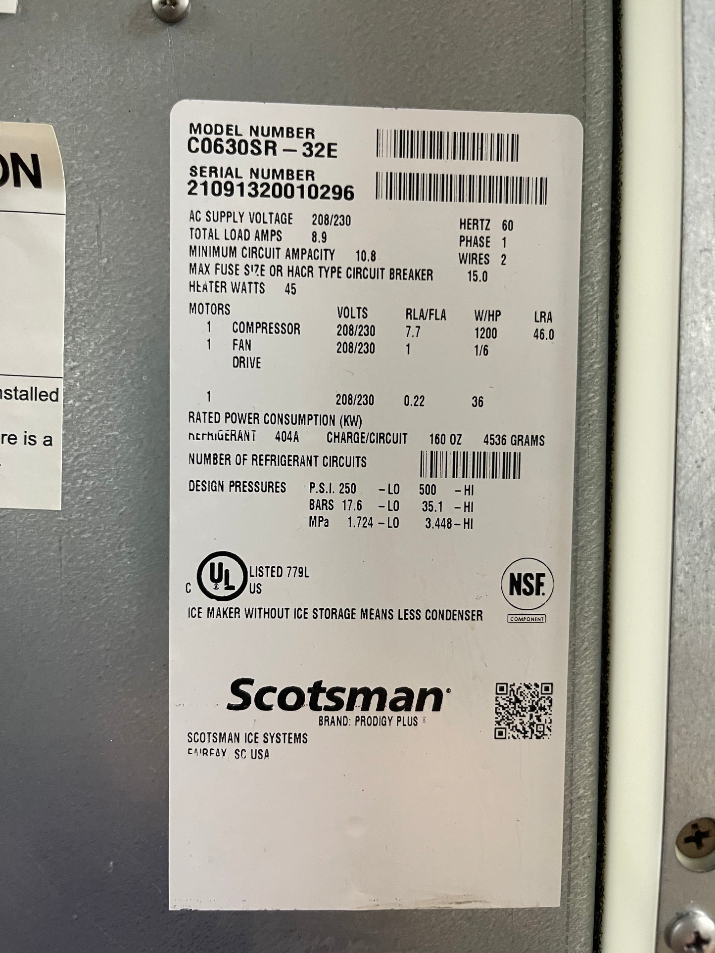 Used Scotsman C0630SR-32 Prodigy 30" Remote Small Cube Ice Machine  684lb 220V