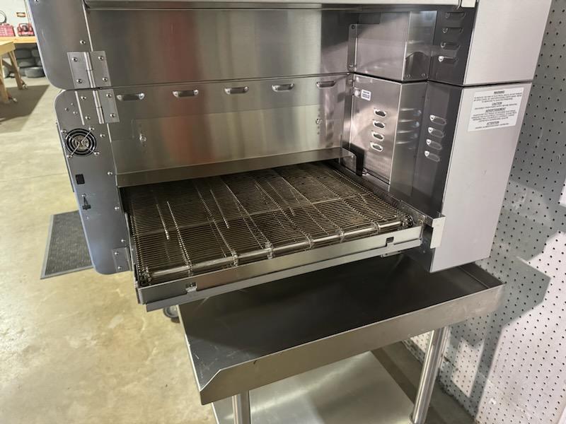 Used Double Stack of Ovention Commercial Conveyor C2000 Pizza Ovens with stand, 220V Single Phase JS