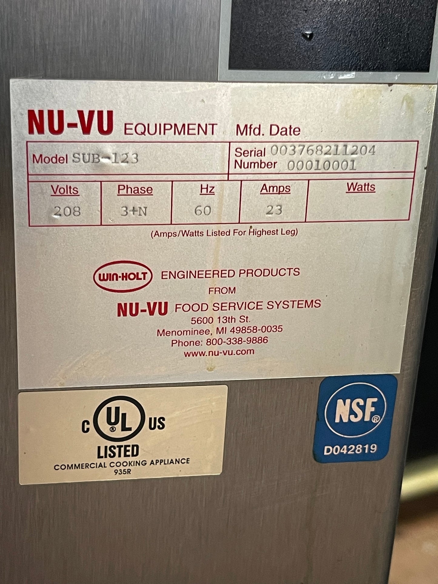 Used NU-VU  Double Deck Electric Oven Humidified Proofer Combo 208V 3Ph