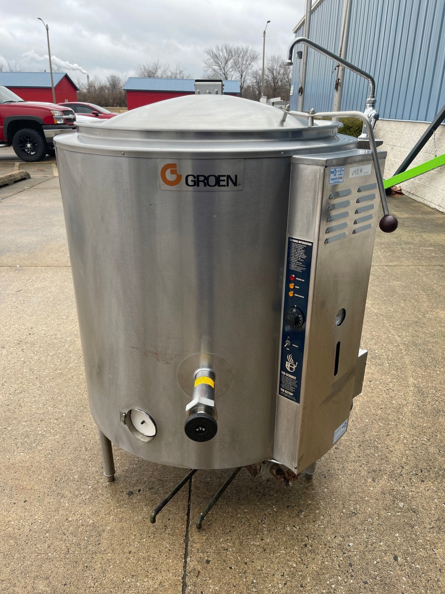Used Groen AH/1E - 60 Stainless 60 gal Steam Kettle Stationary, 2/3 Jacket, NG 145,000BTU - Falcon Restaurant Supply - 1