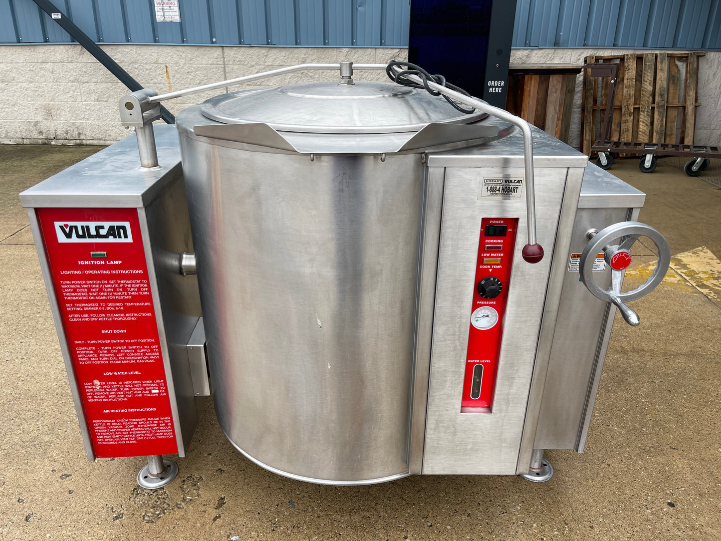 Used Vulcan VGLT-40 NG Stainless 40 Gallon Jacketed Tilting Steam Kettle 100,000BTU