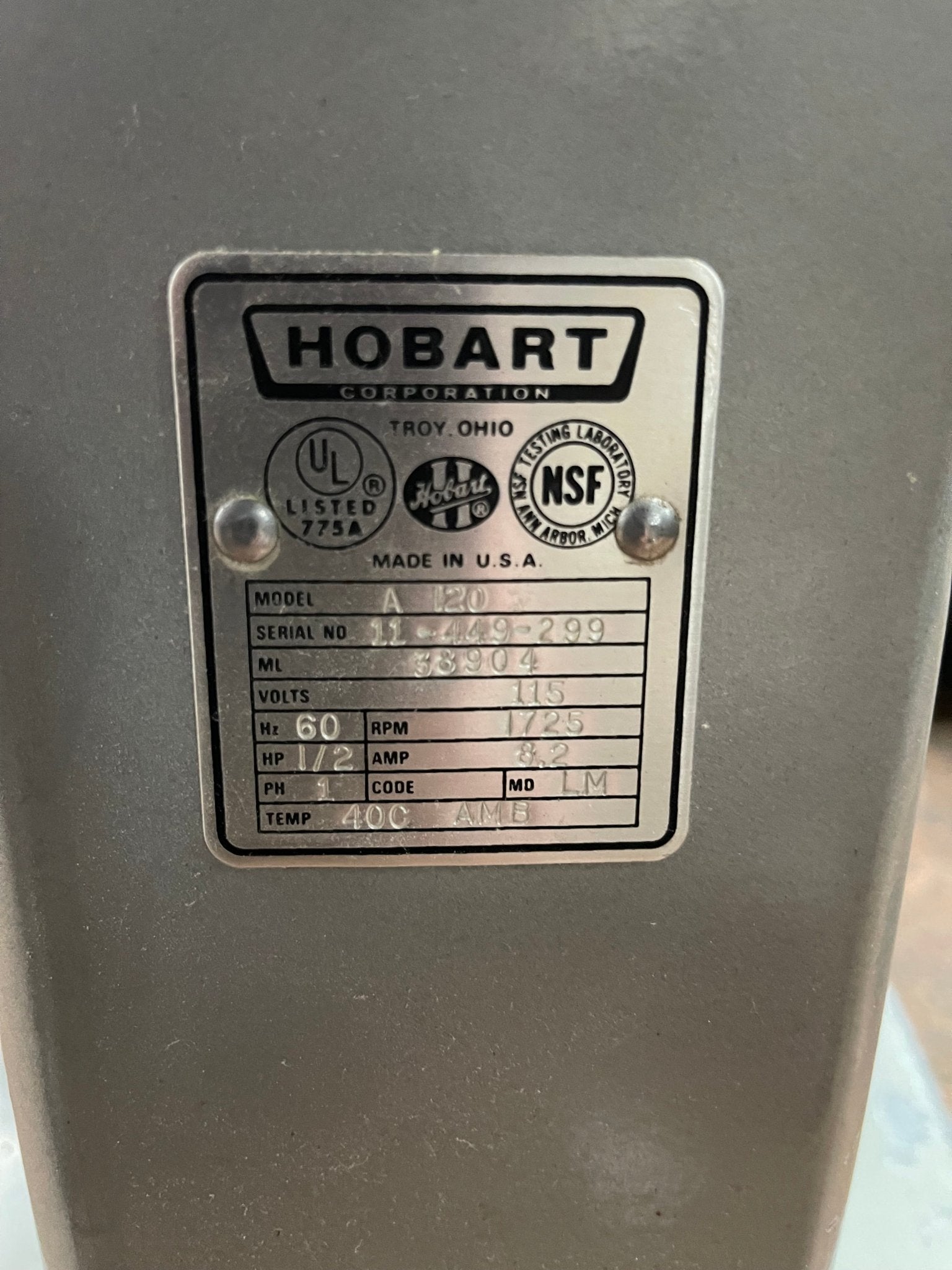 Used Hobart A120 Stand Mixer with Whisk and Bowl 12qt 120V - Falcon Restaurant Supply - 4