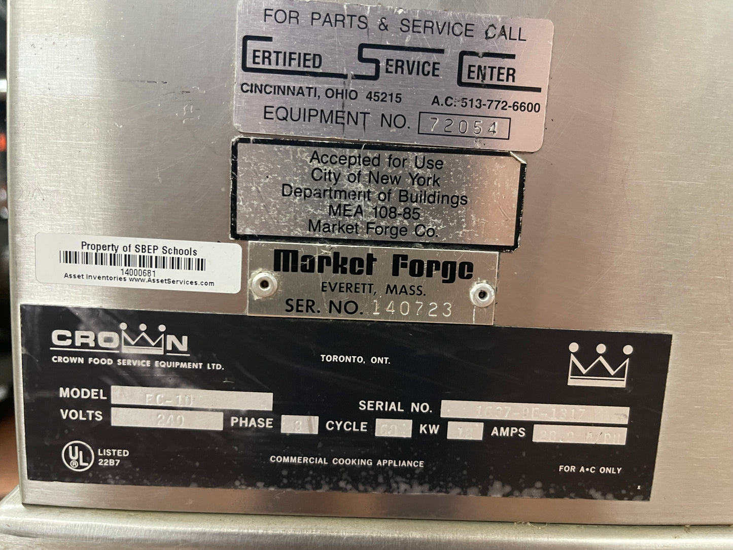 Used Crown Market Forge EC-10 Electric 10 Gallon Tilting Jacketed Steam Kettle 240V 3 Ph