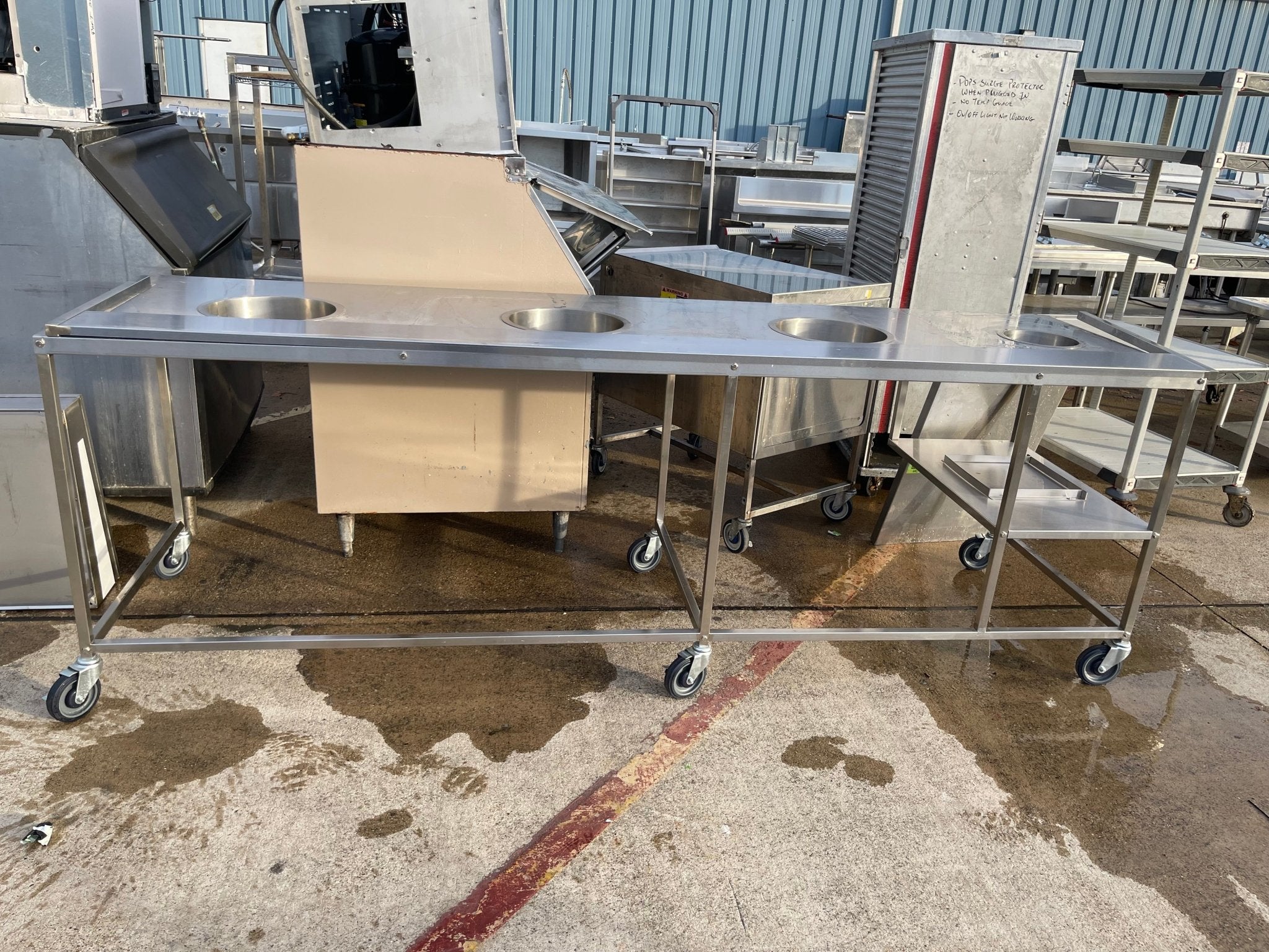 Used 107" Stainless Steel Table on Casters - SS283 - Falcon Restaurant Supply - 1