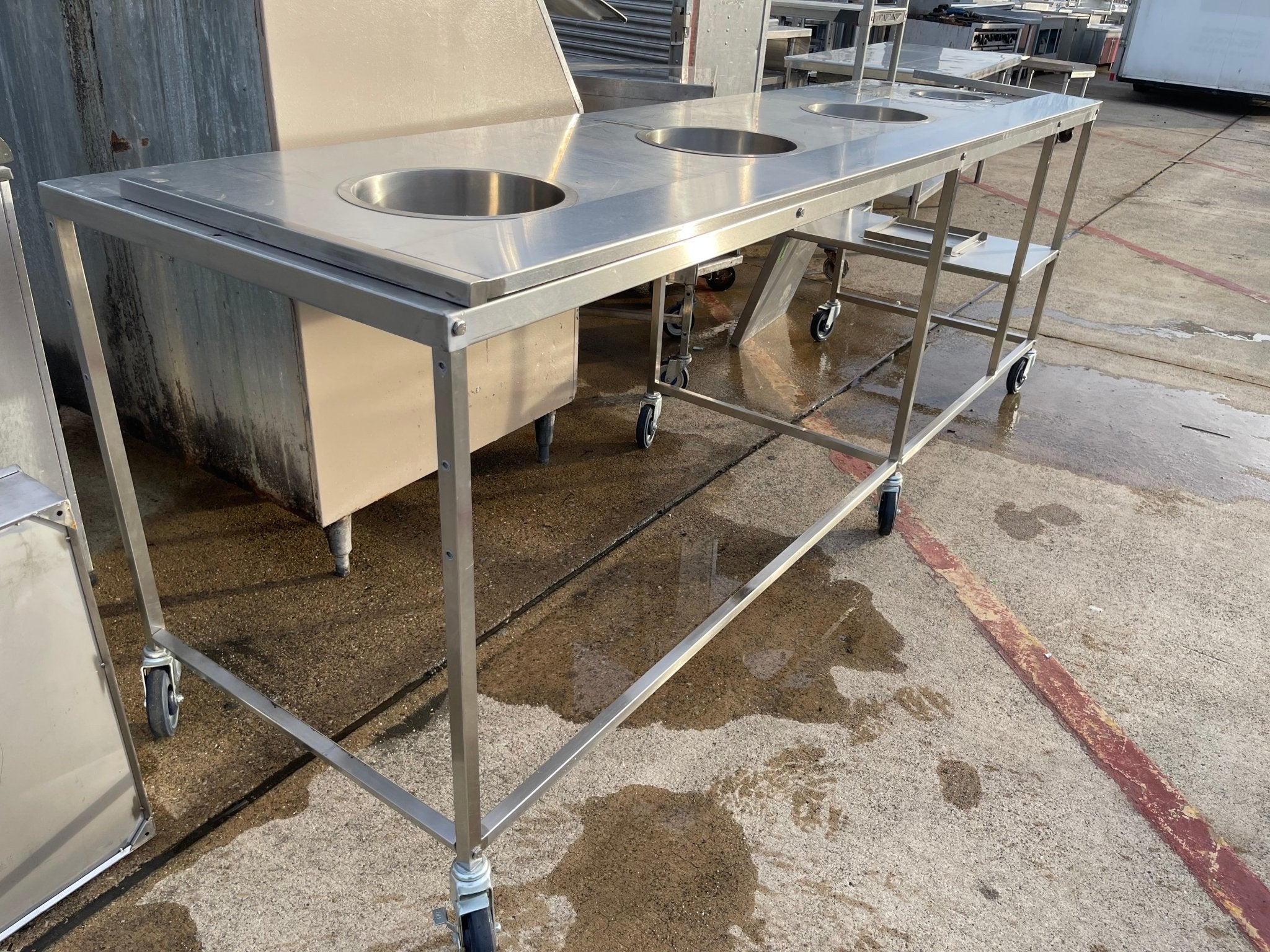 Used 107" Stainless Steel Table on Casters - SS283 - Falcon Restaurant Supply - 2