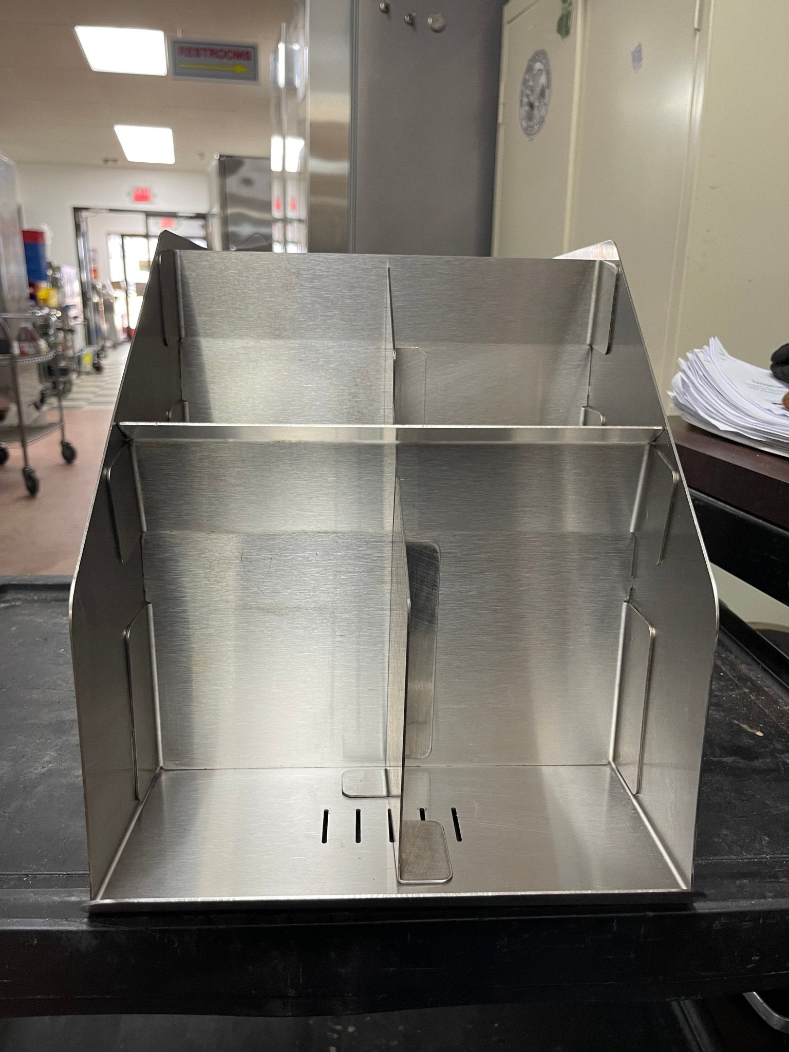 Used 5 - Section Stainless Steel Countertop Dtink Cup / Lid / Condiment Organizer - Falcon Restaurant Supply - 1