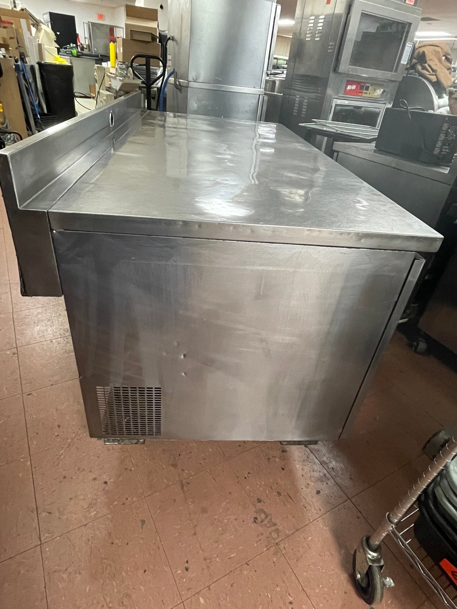 Used 72" Randell 9235 - 32 Stainless 2 Door Worktop Refrigerator with Casters 120V - Falcon Restaurant Supply - 5