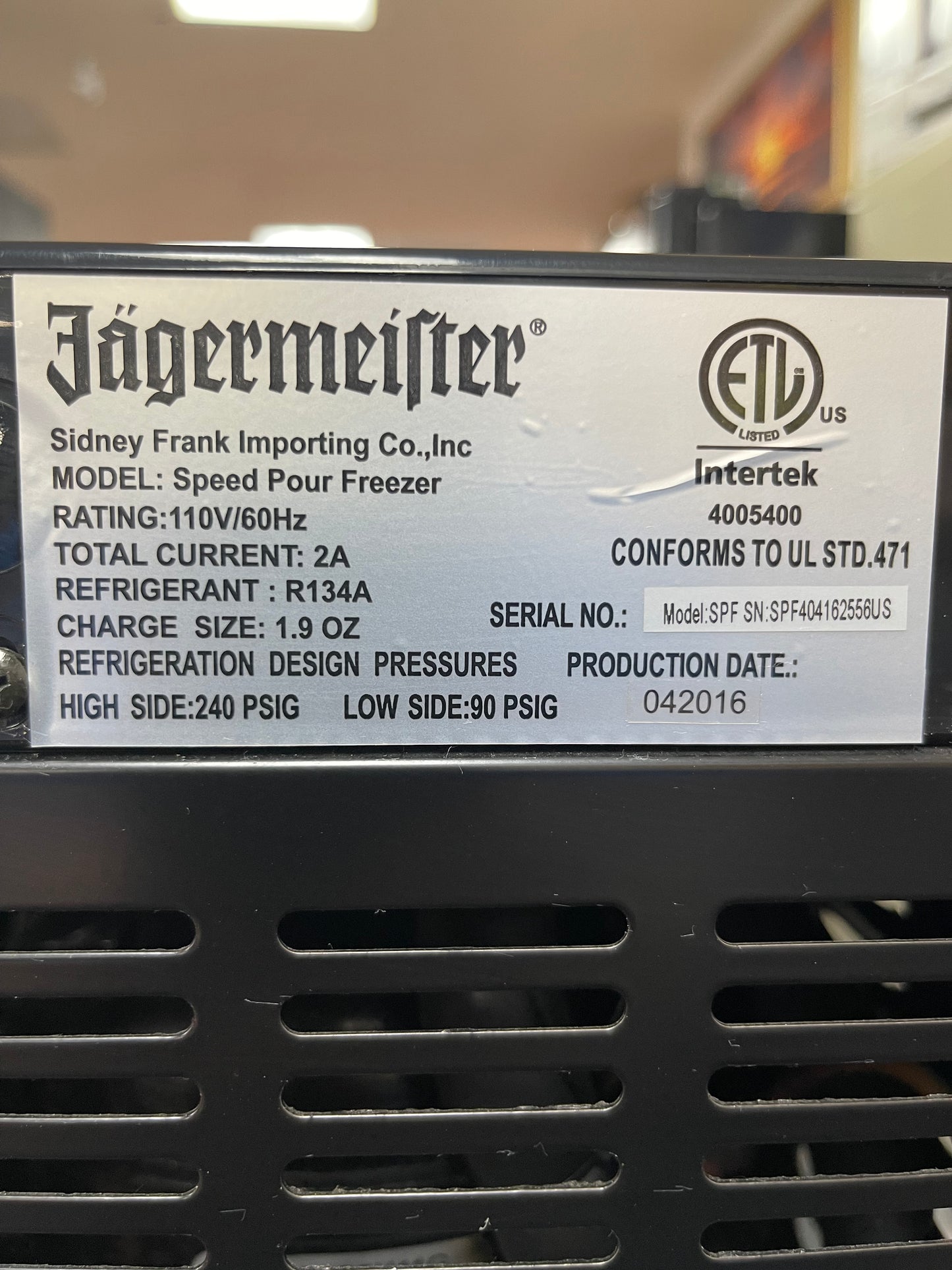 Used Jagermeister Speed Pour Shot Freezer 2 Bottle Commercial Bar 120V - Shir