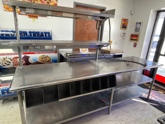 Used 108" Stainless Steel Table with Shelves and Strip Food Warmers - SS286