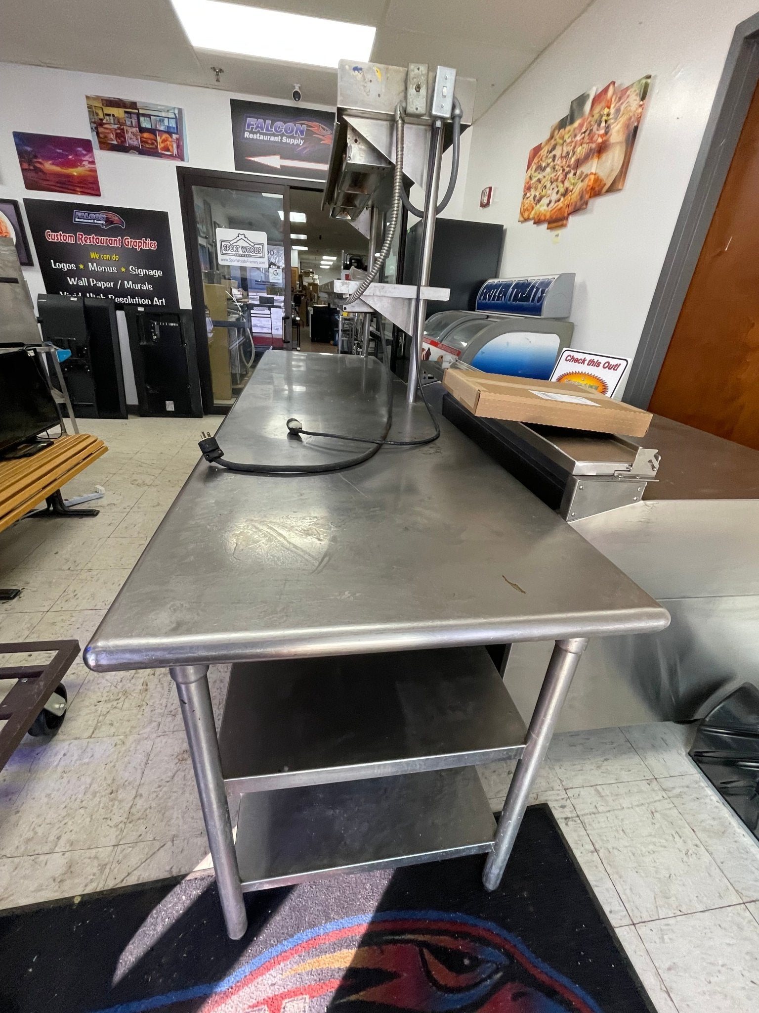 Used 108" Stainless Steel Table with Shelves and Strip Food Warmers - SS286 - Falcon Restaurant Supply - 3