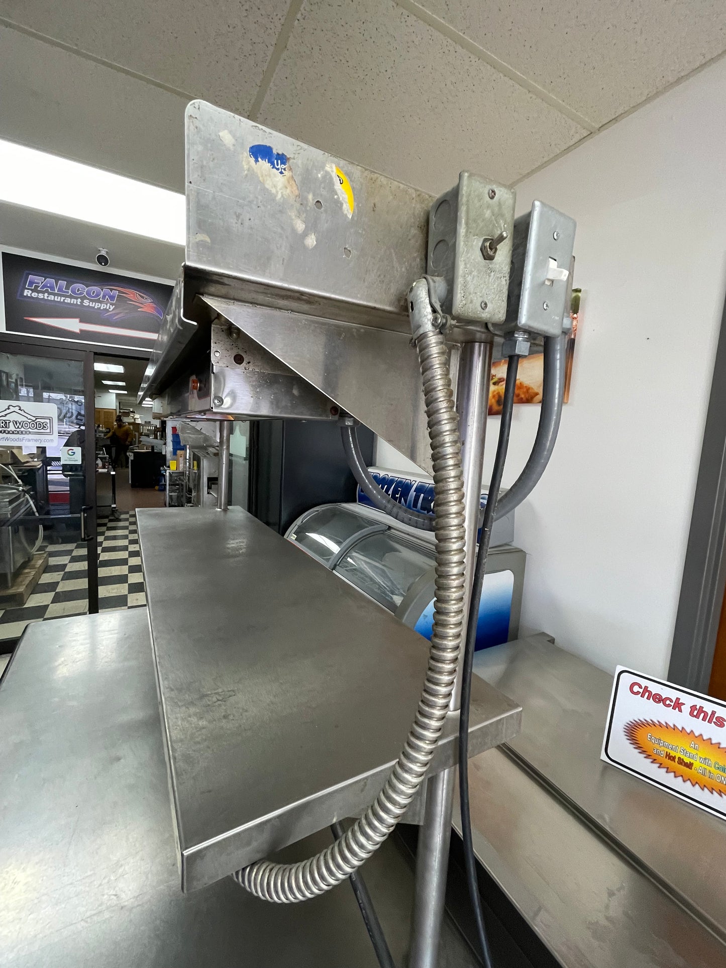 Used 108" Stainless Steel Table with Shelves and Strip Food Warmers - SS286