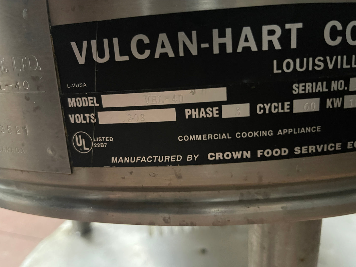 Used Vulcan VEL-40 Electric 40 Gallon Stationary Steam Jacket Kettle 208V 3 Phase