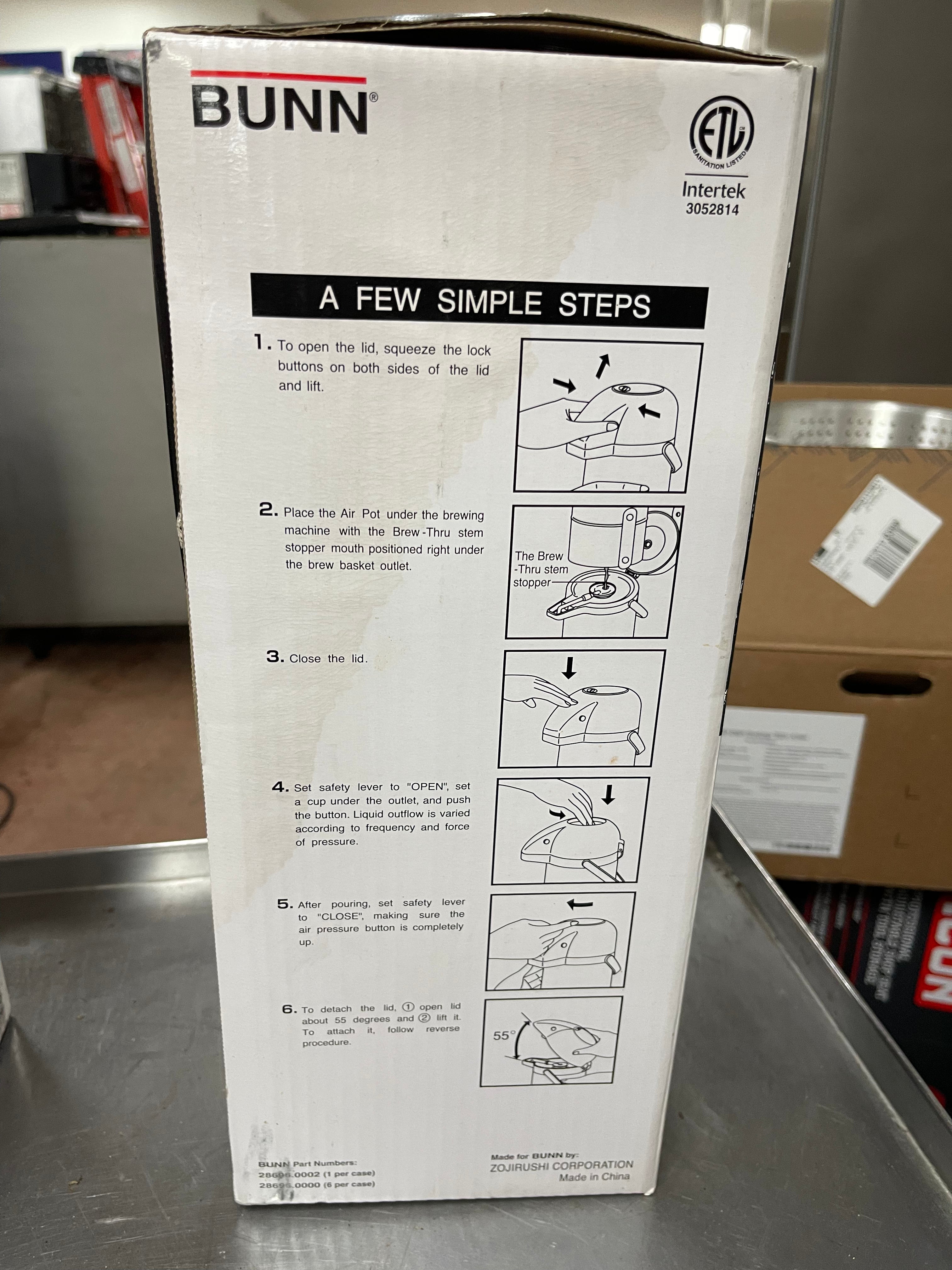 New Bunn 2.15L Stainless Brew Thru Push Button Airpot Coffee Dispenser